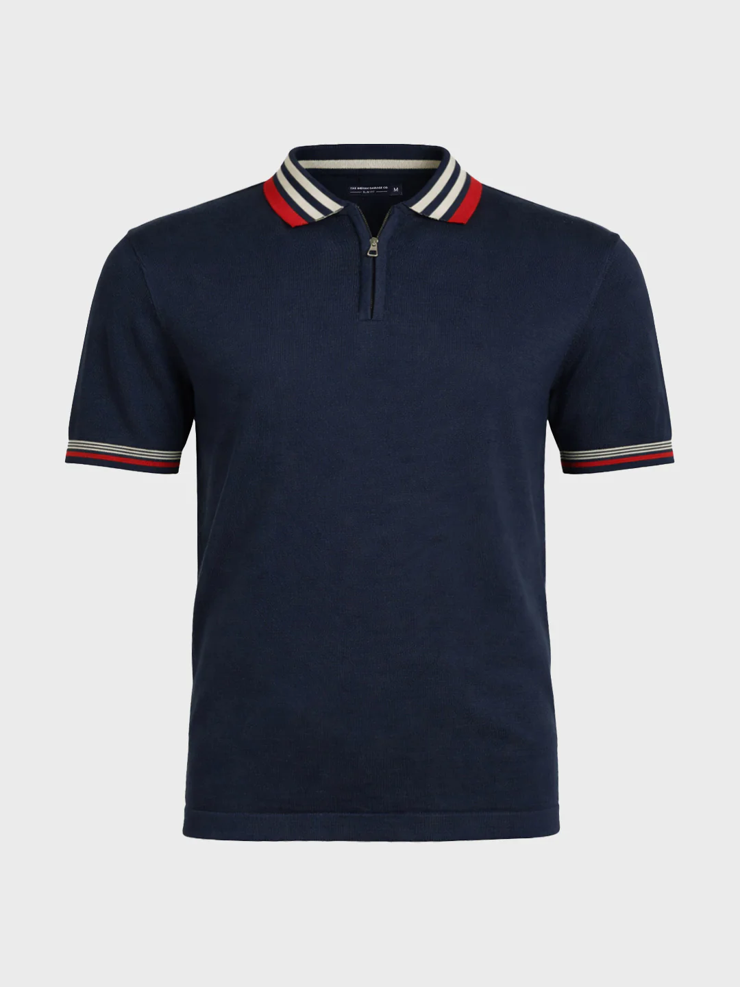 Men's Navy Blue Slim Fit Solid Flat Knit Polo T-Shirt - Image 5
