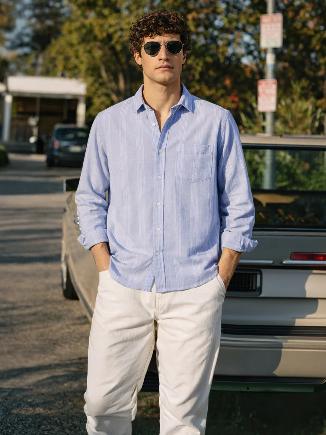 Men's Blue Slim Fit Striped Casual Shirt