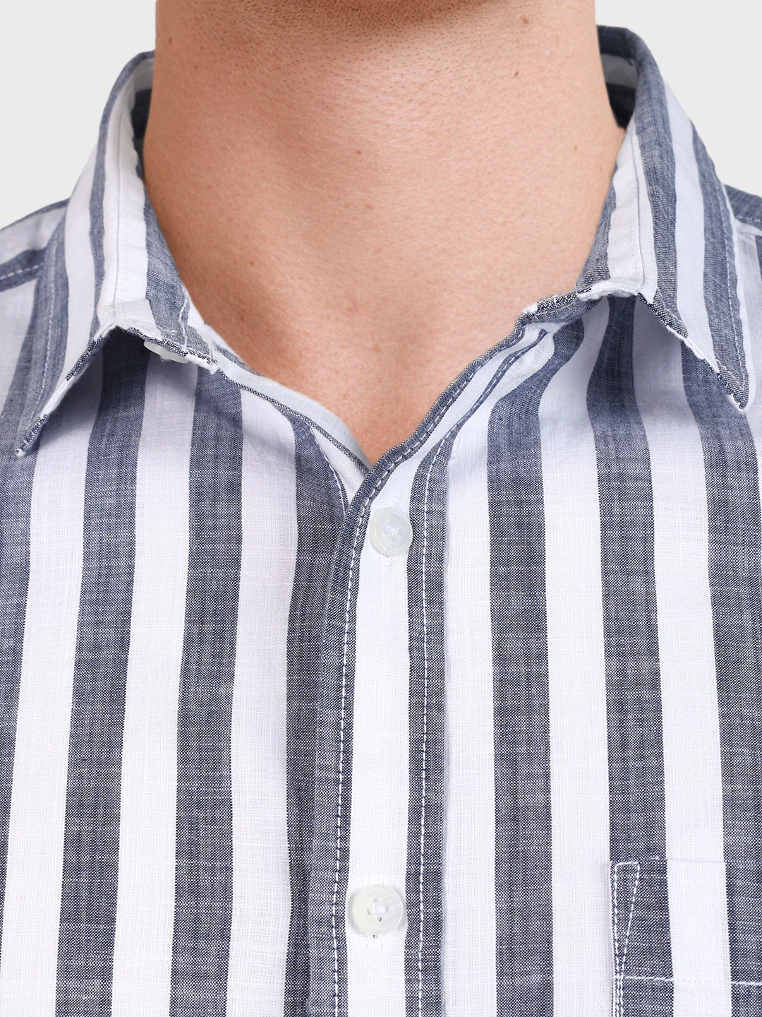 Men's Navy Blue Slim Fit Striped Casual Shirt - Image 3