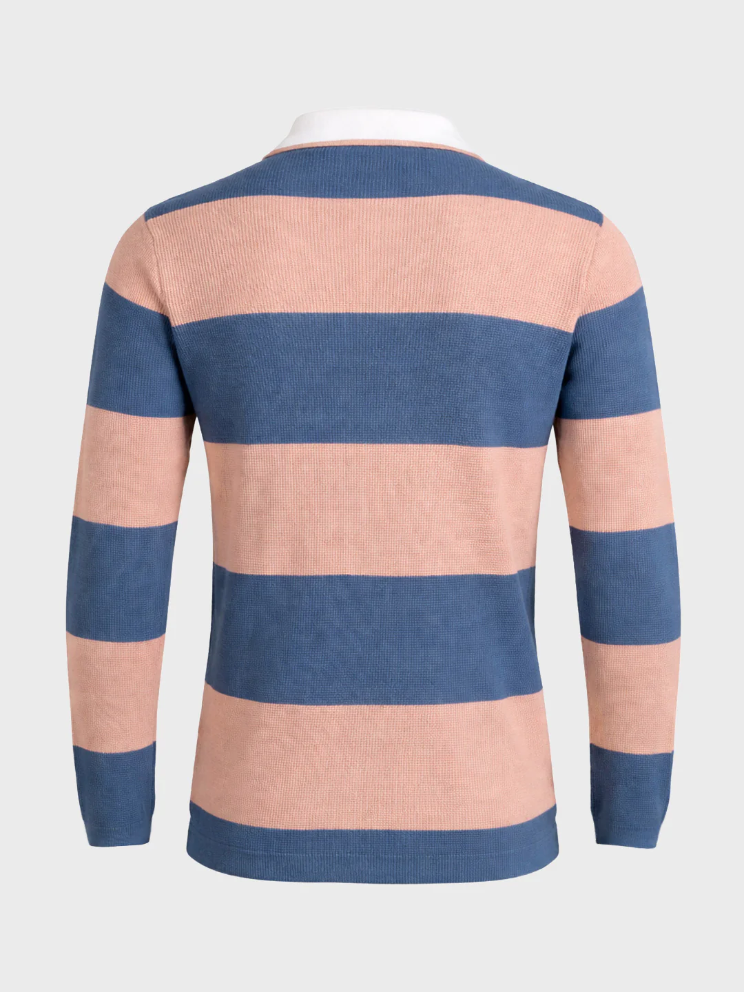 Men's Blue Slim Fit Striped Flat Knit Polo T-Shirt - Image 6
