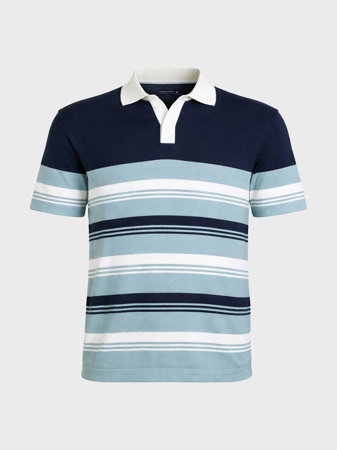Men's Navy Blue Slim Fit Striped Flat Knit Polo T-Shirt - Image 5