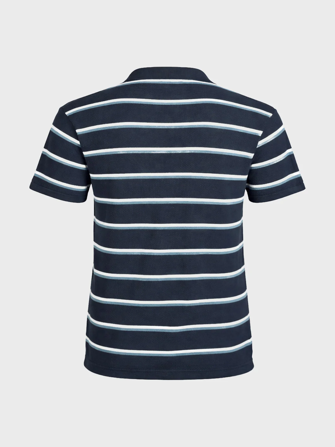 Men's Navy Blue Slim Fit Striped Flat Knit Polo T-Shirt - Image 6