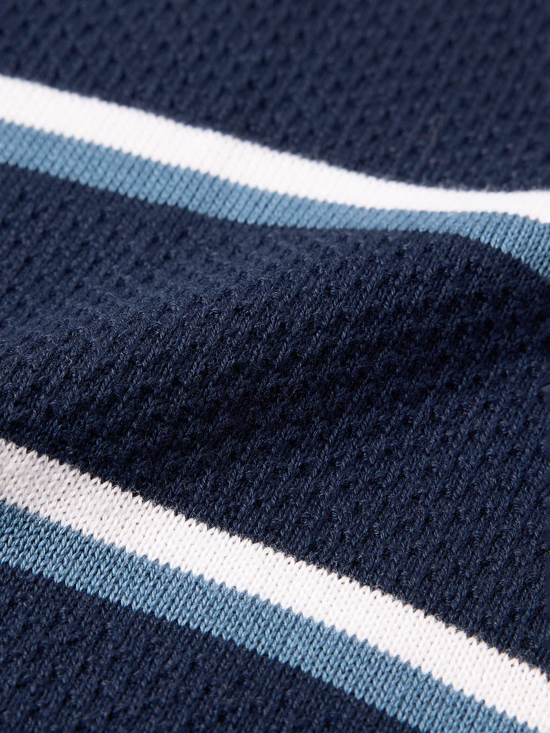 Men's Navy Blue Slim Fit Striped Flat Knit Polo T-Shirt - Image 7