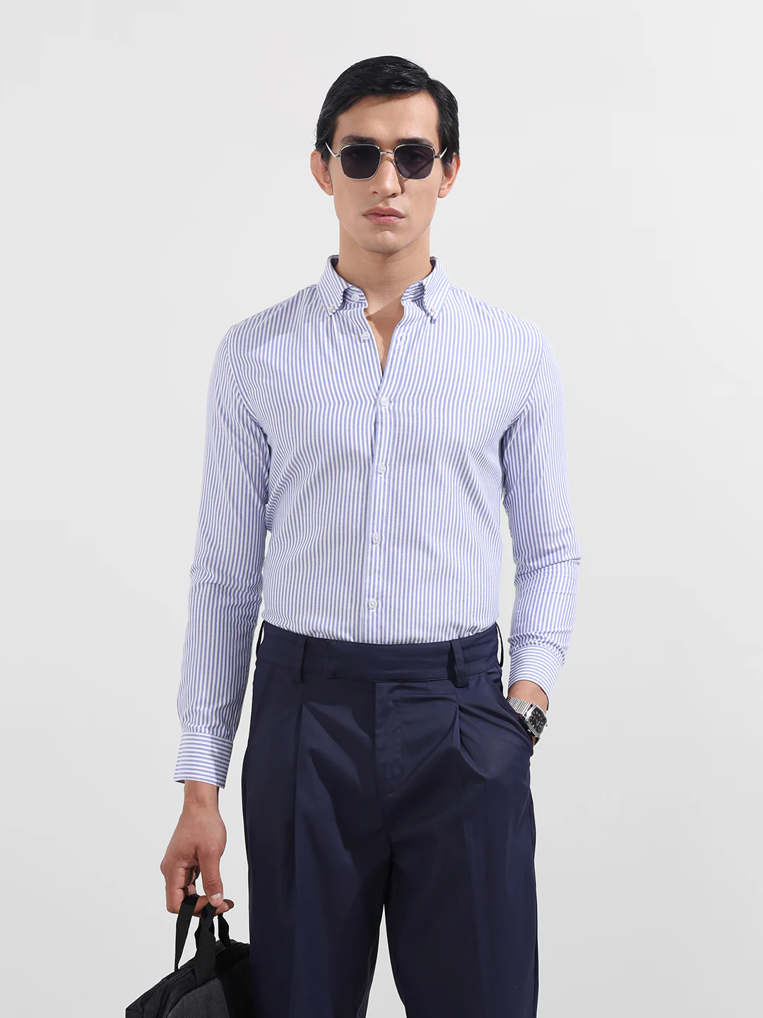 Men's Blue Slim Fit Vertical Stripes Formal Shirt