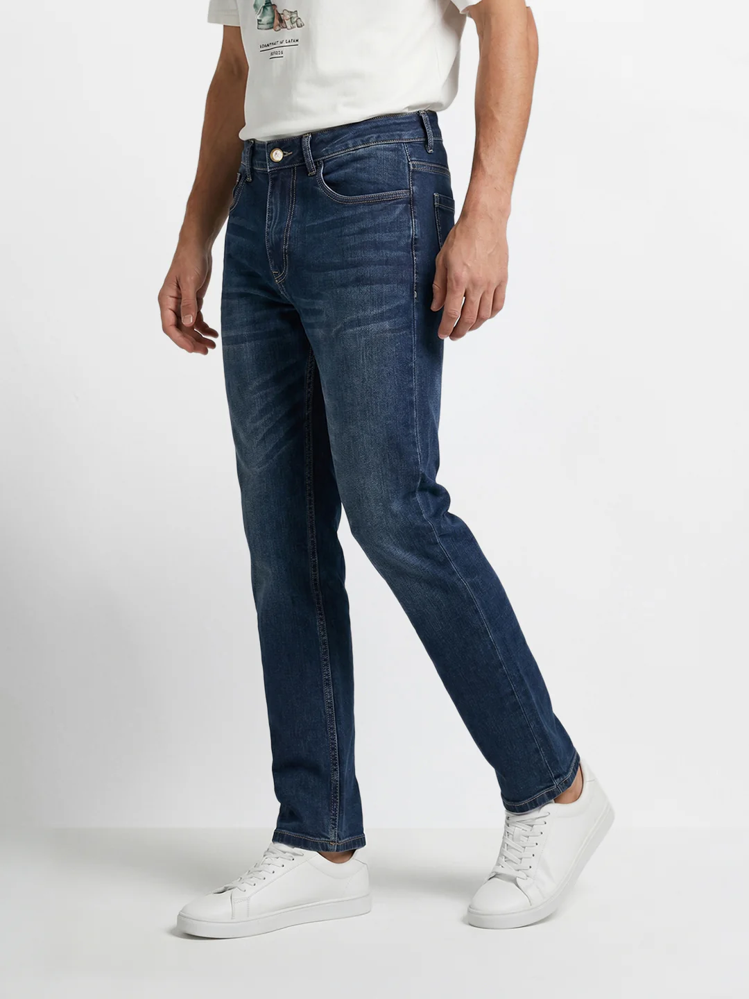 Men's Blue Slim Straight Fit Solid Casual Jeans - Image 4