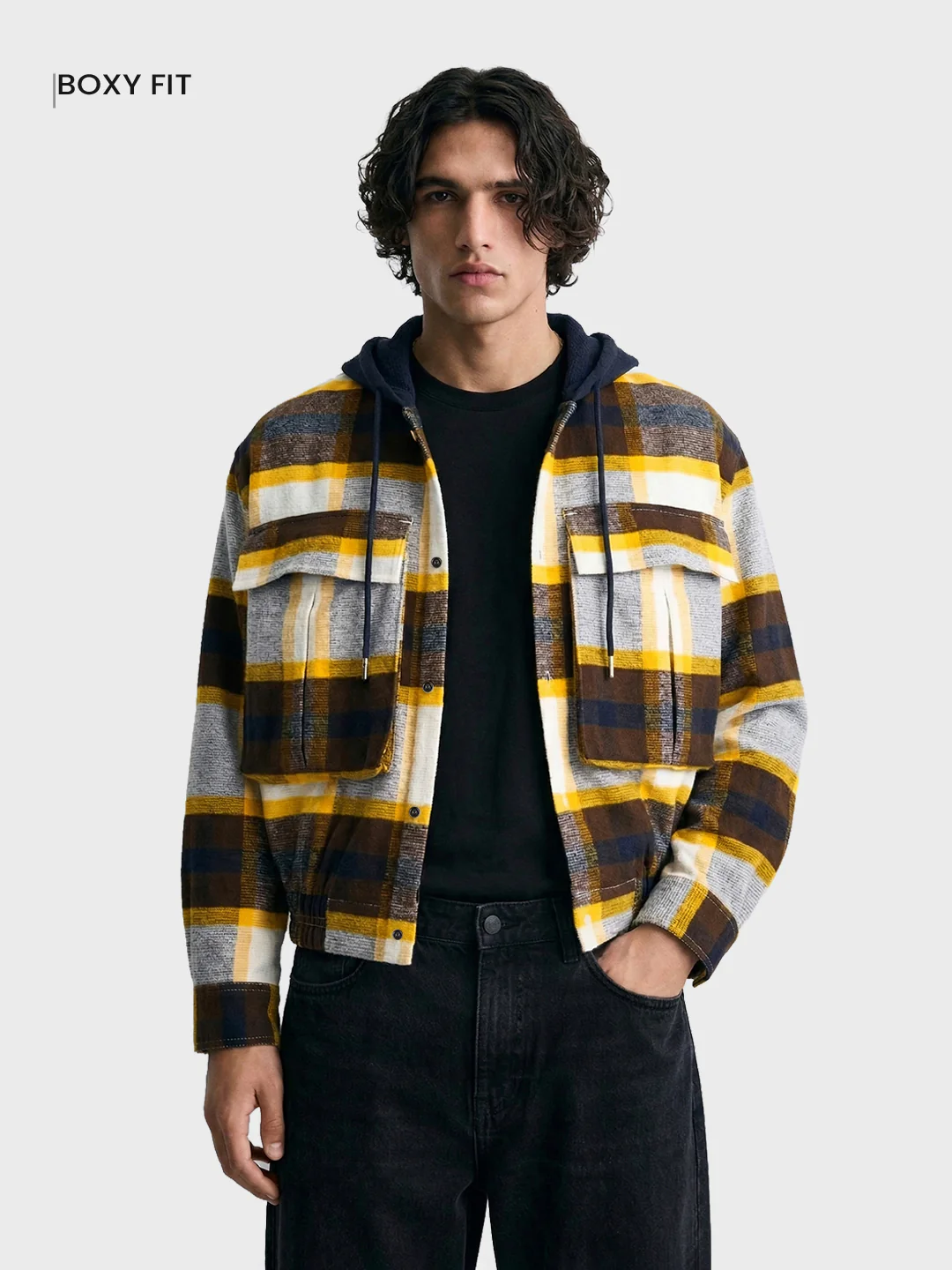 Men's Brown Boxy Fit Checked Casual Shirt - Image 2