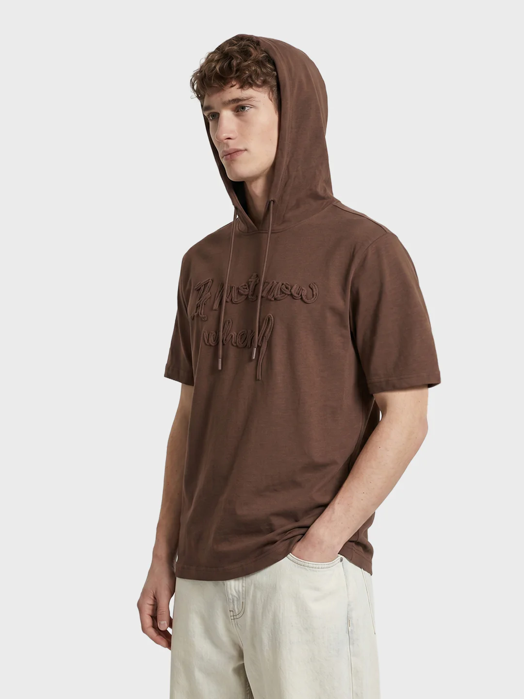 Men's Brown Relaxed Fit Embroidered Casual T-Shirts - Image 4
