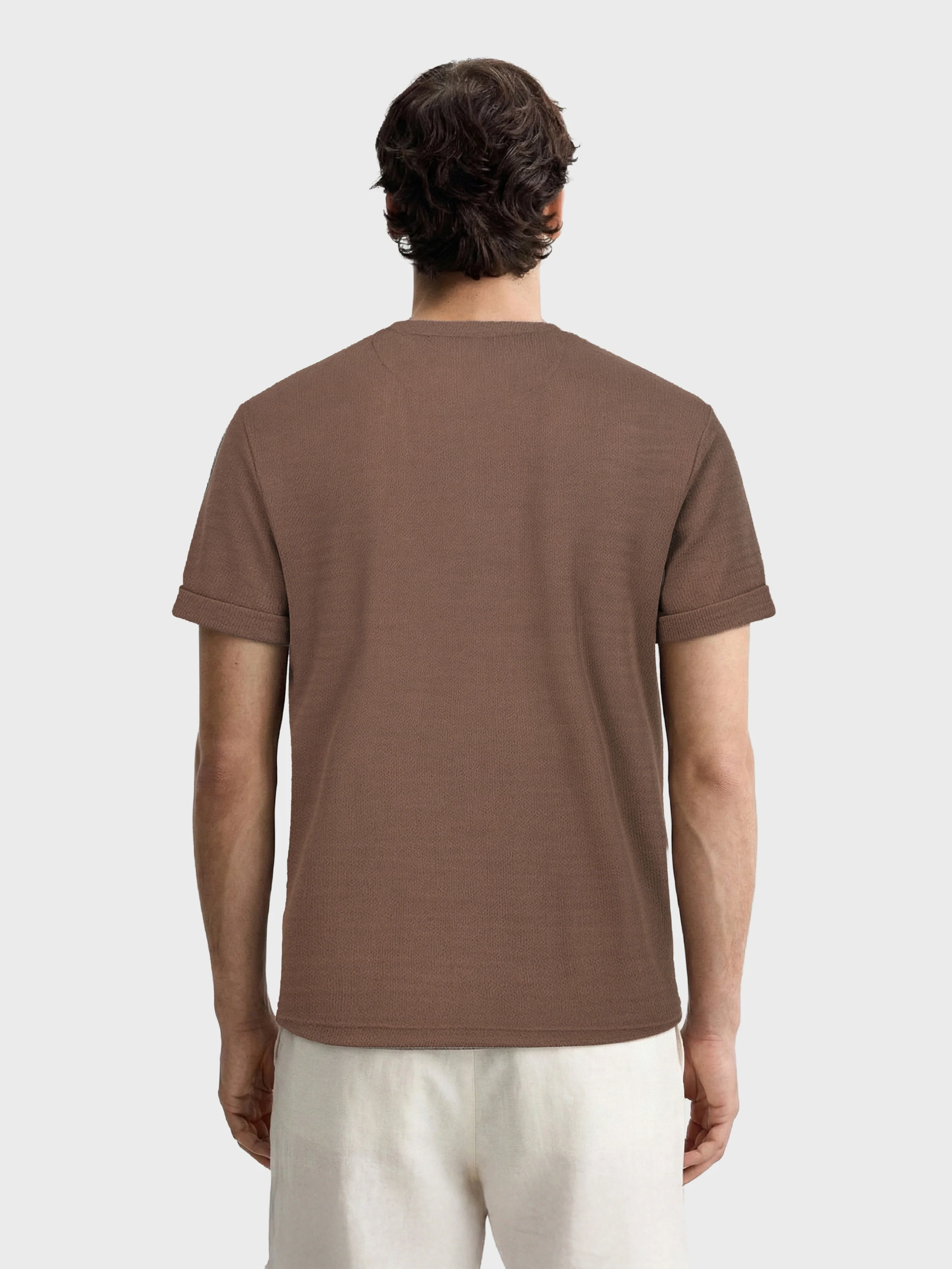 Men's Brown Boxy Fit Textured Casual T-Shirt - Image 2