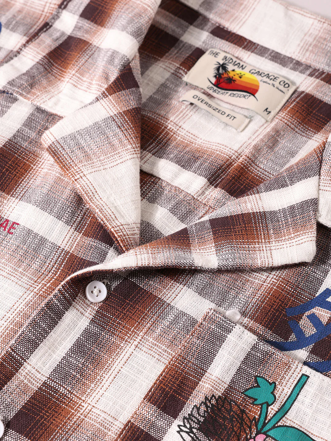 Men's Brown Oversized Fit Resort Wear Checked Shirt - Image 3