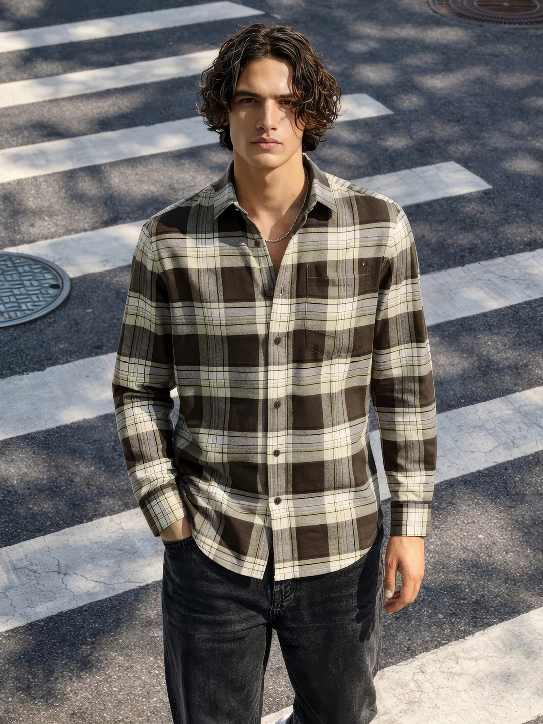 Men's Brown Regular Fit Checked Casual Shirt