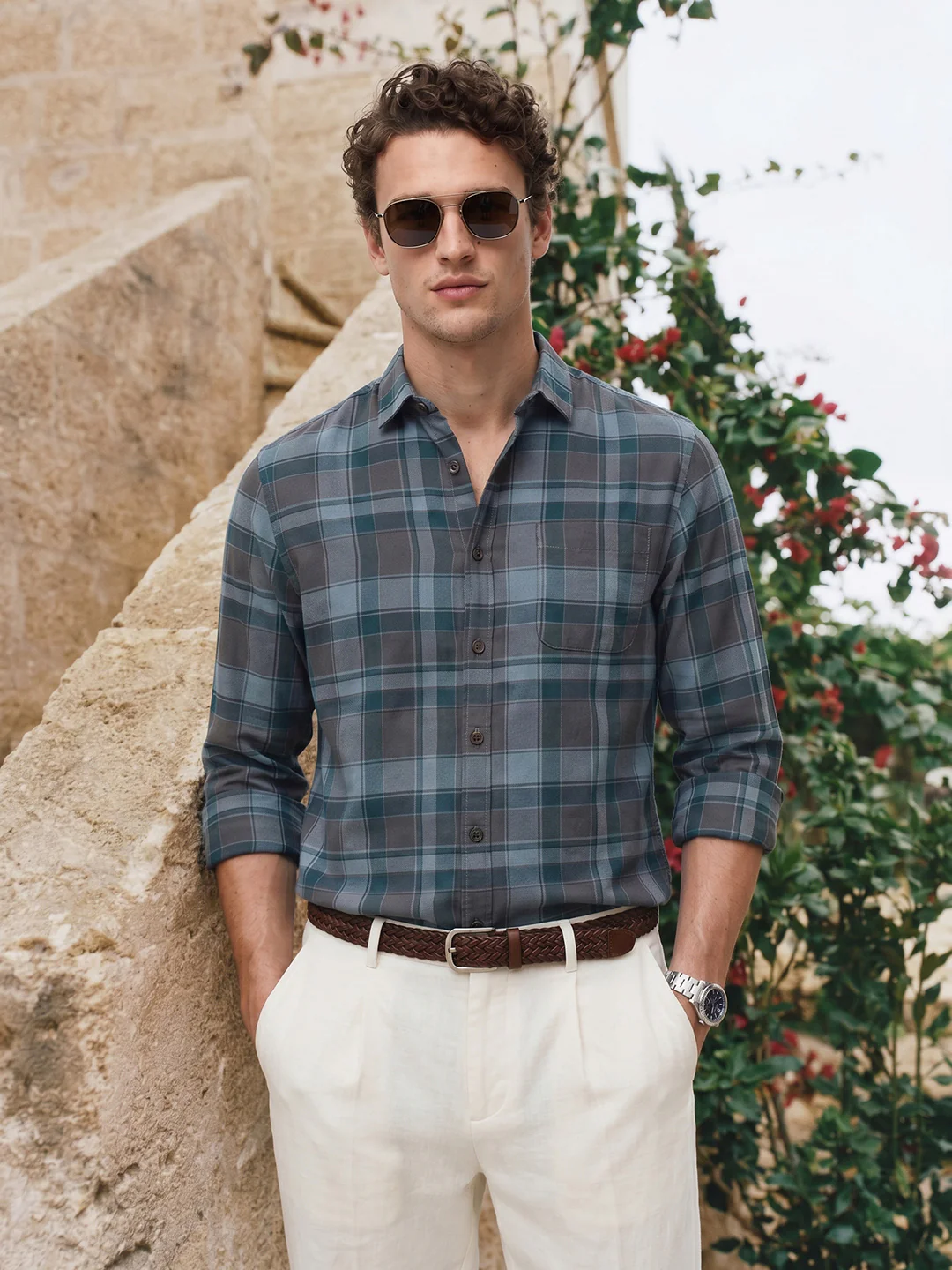 Men's Brown Slim Fit Checkered Casual Shirt