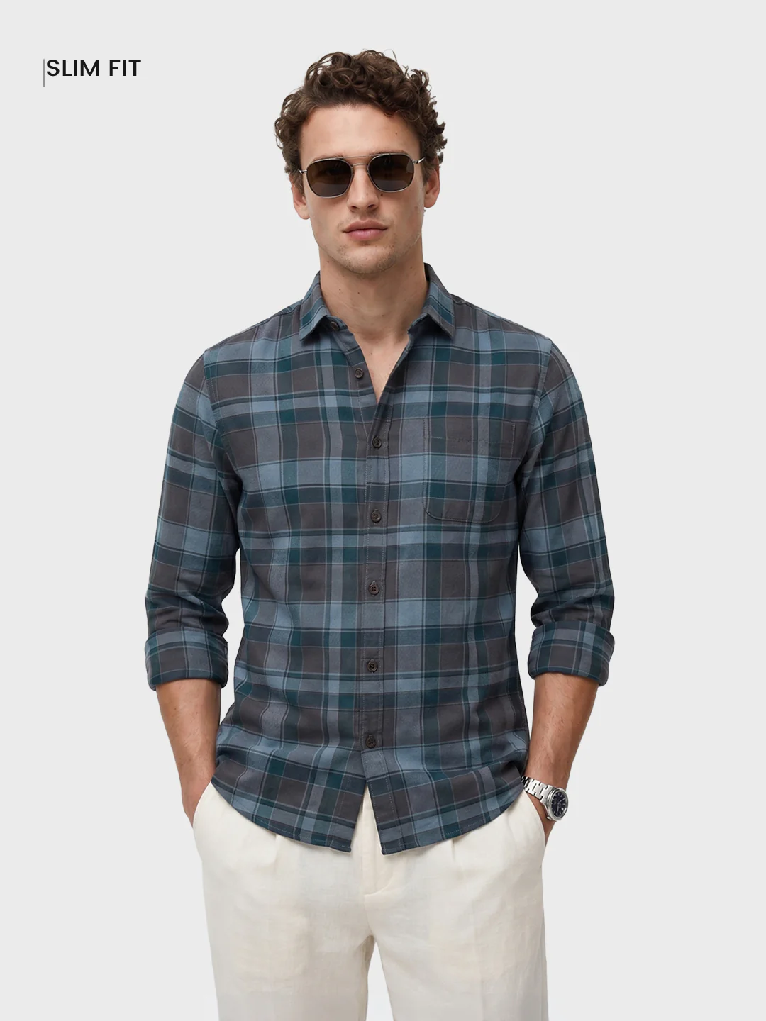 Men's Brown Slim Fit Checkered Casual Shirt - Image 2