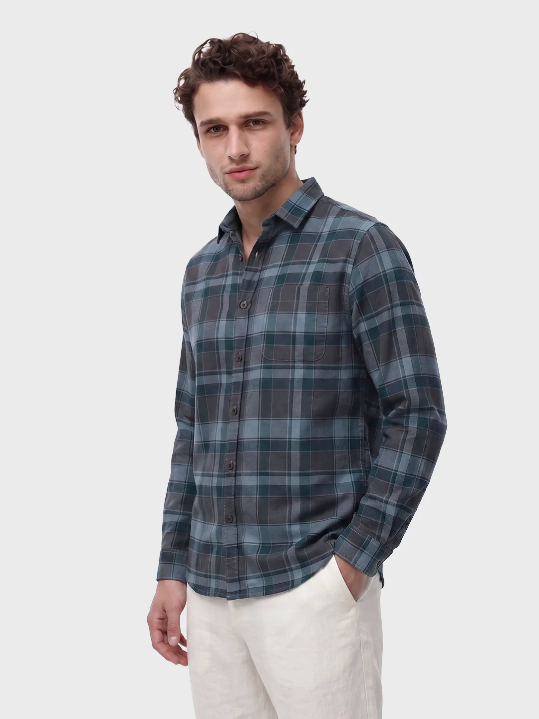 Men's Brown Slim Fit Checkered Casual Shirt - Image 4