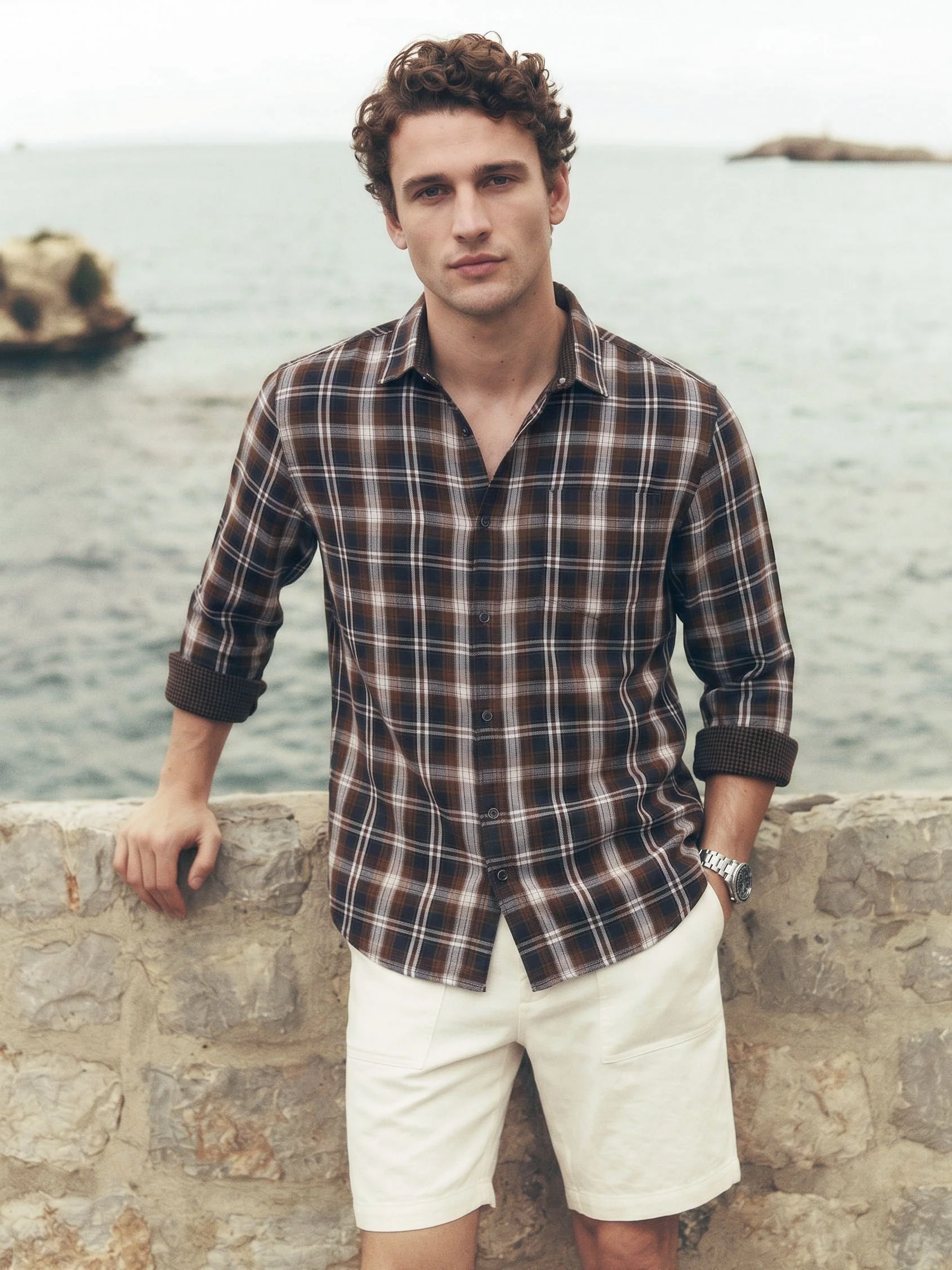 Men's Brown Regular Fit Checkered Casual Shirts