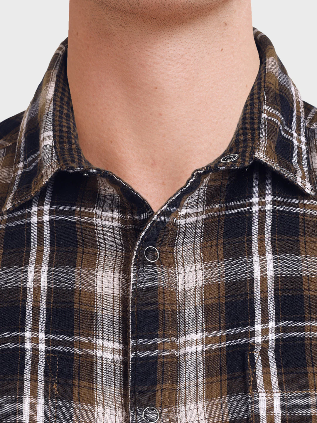 Men's Brown Regular Fit Checkered Casual Shirts - Image 3