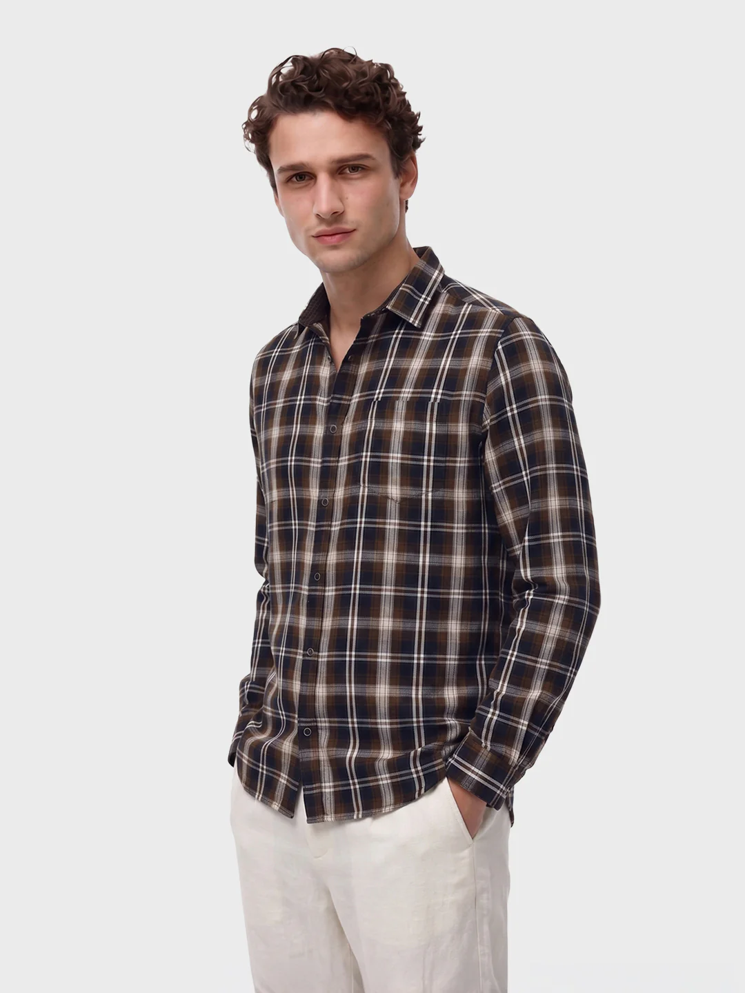Men's Brown Regular Fit Checkered Casual Shirts - Image 4