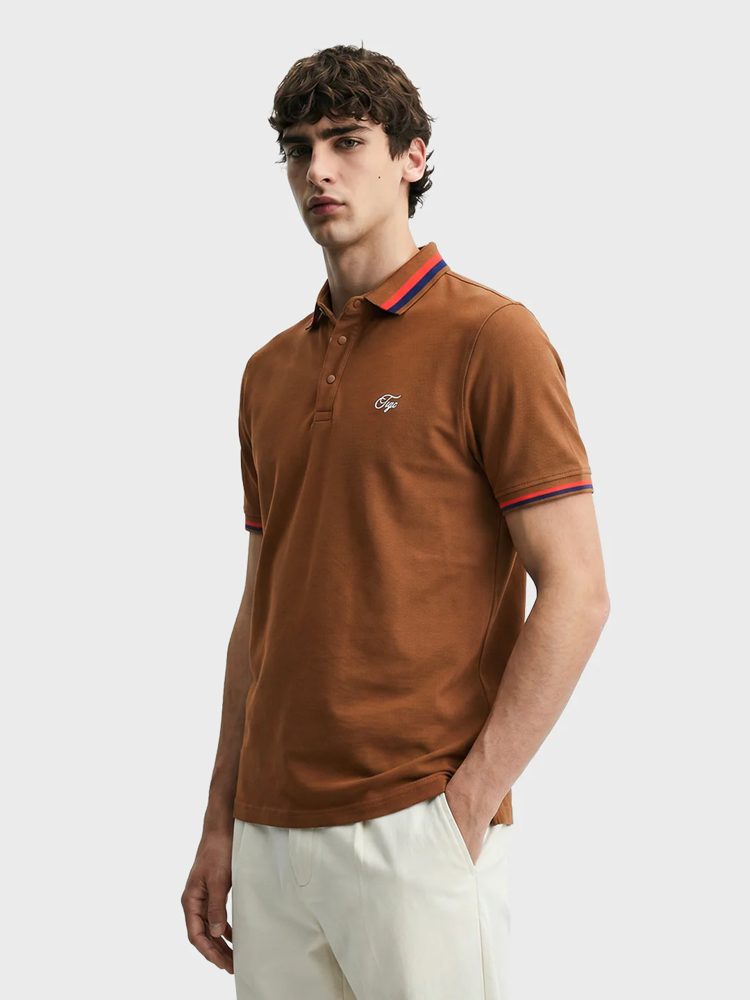 Men's Brown Regular Fit Solid Casual Polo T-Shirts - Image 4