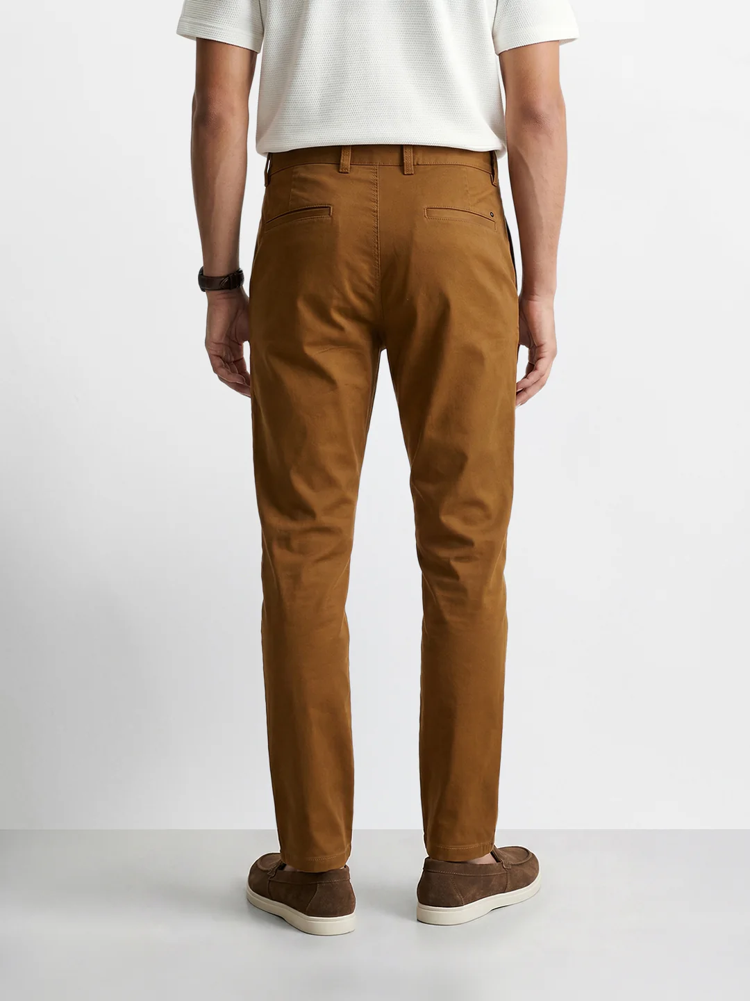 Men's Brown Regular Fit Solid Casual Chinos - Image 5