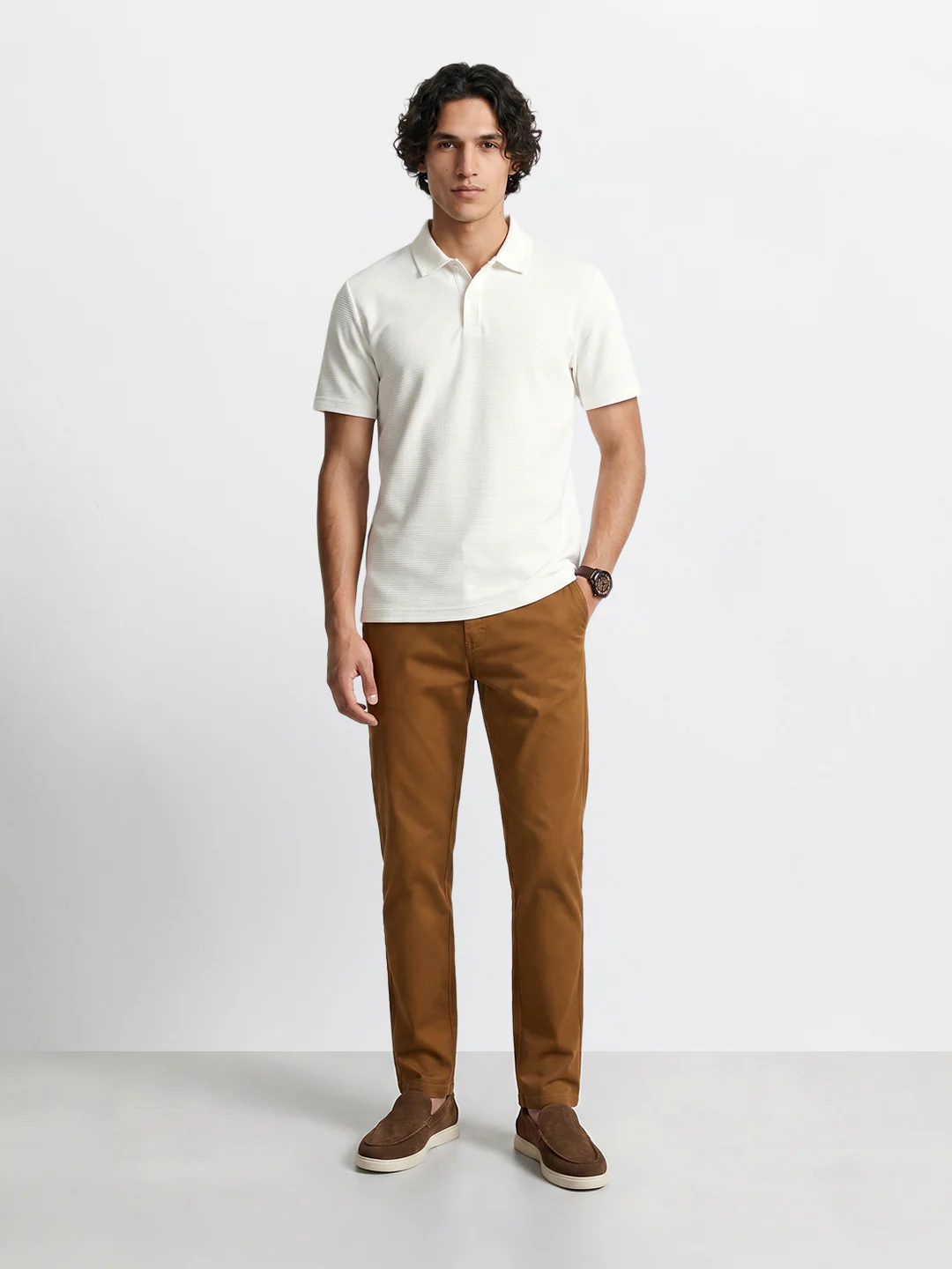 Men's Brown Regular Fit Solid Casual Chinos - Image 6