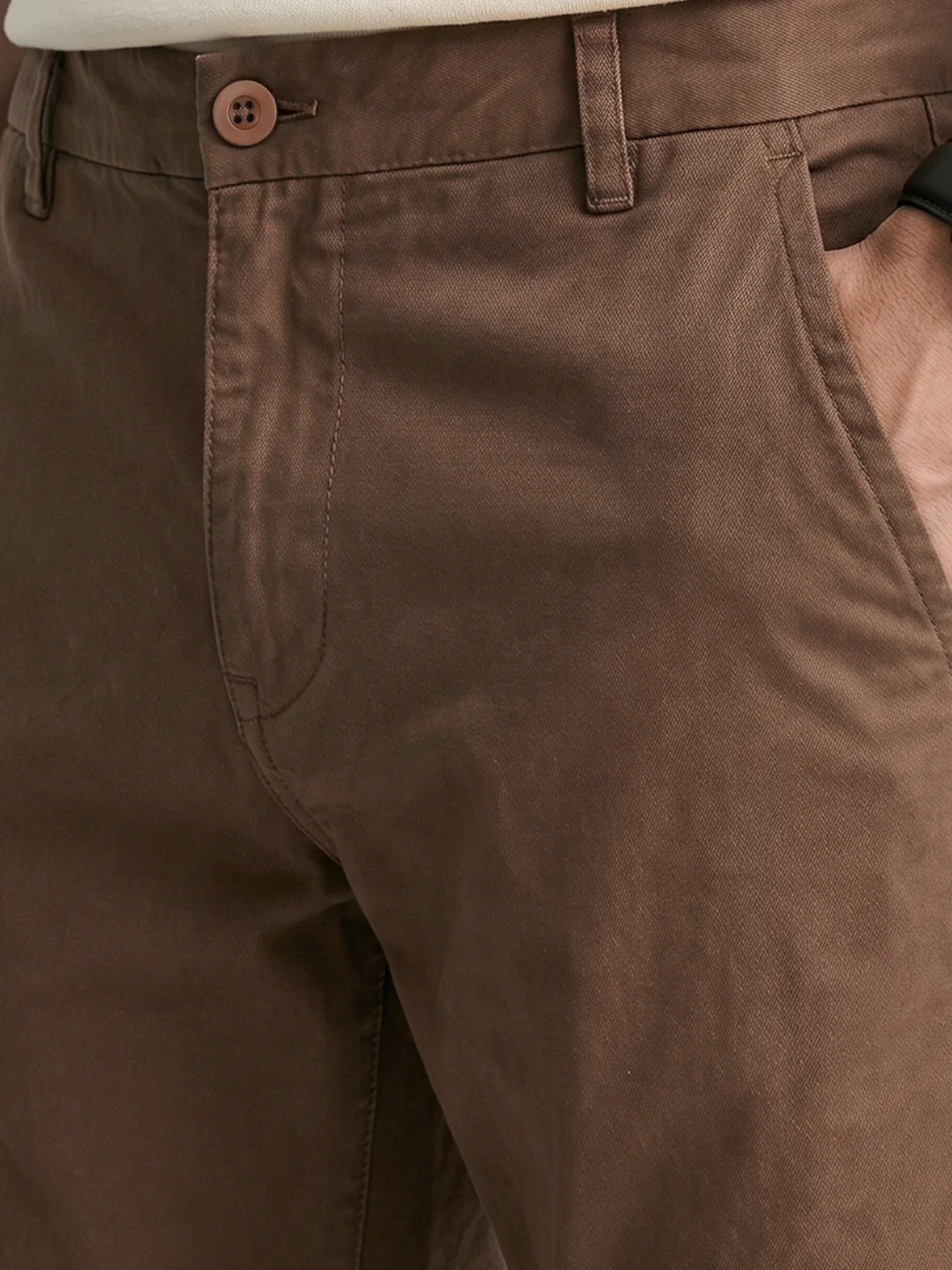 Men's Brown Regular Fit Solid Casual Chinos - Image 3