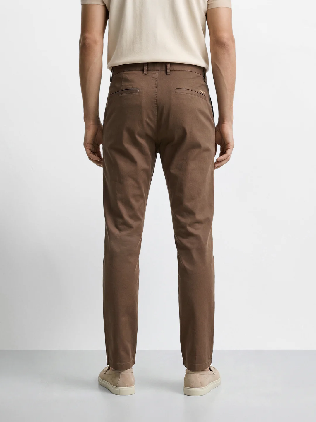 Men's Brown Regular Fit Solid Casual Chinos - Image 5