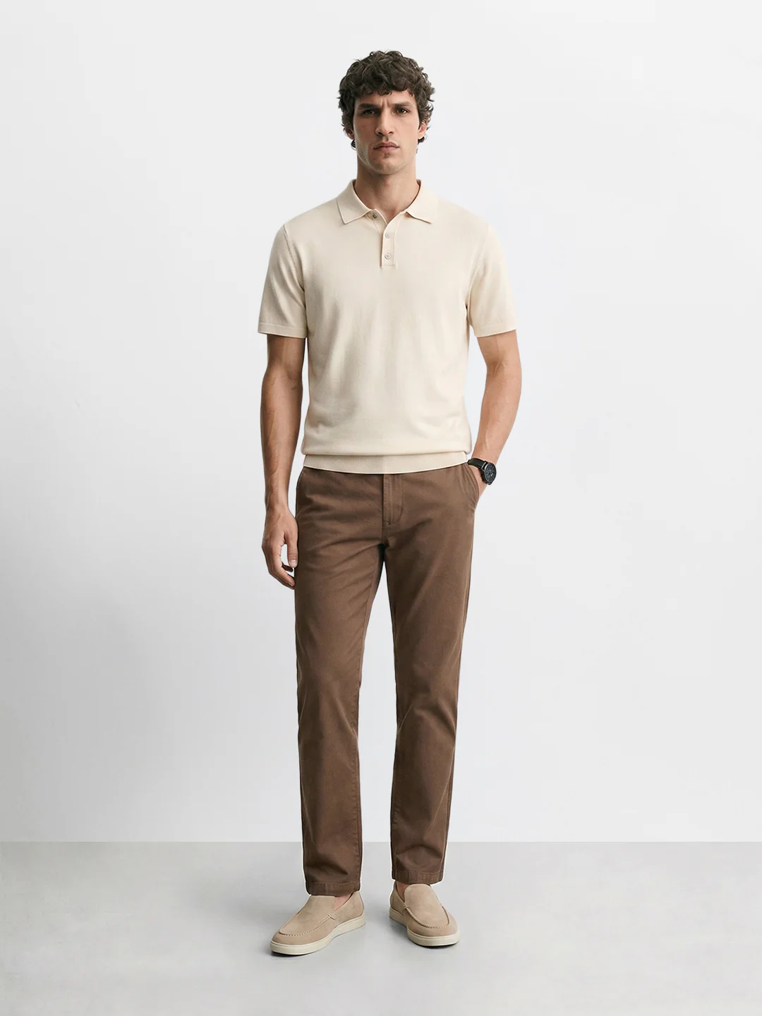 Men's Brown Regular Fit Solid Casual Chinos - Image 6