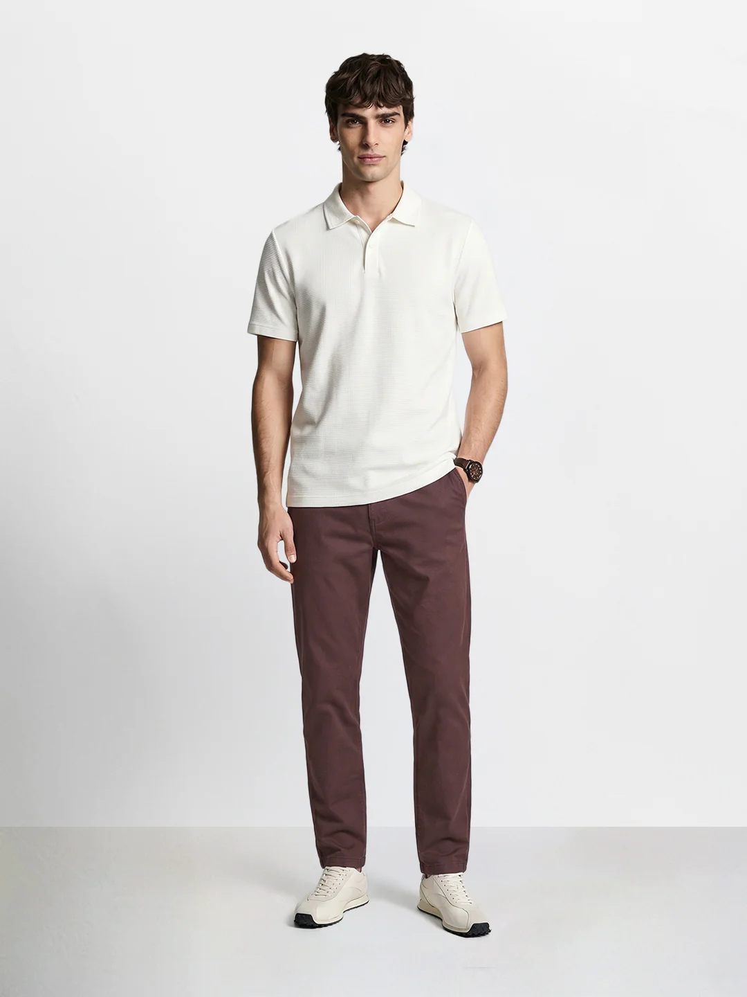 Men's Brown Regular Fit Solid Casual Chinos - Image 6