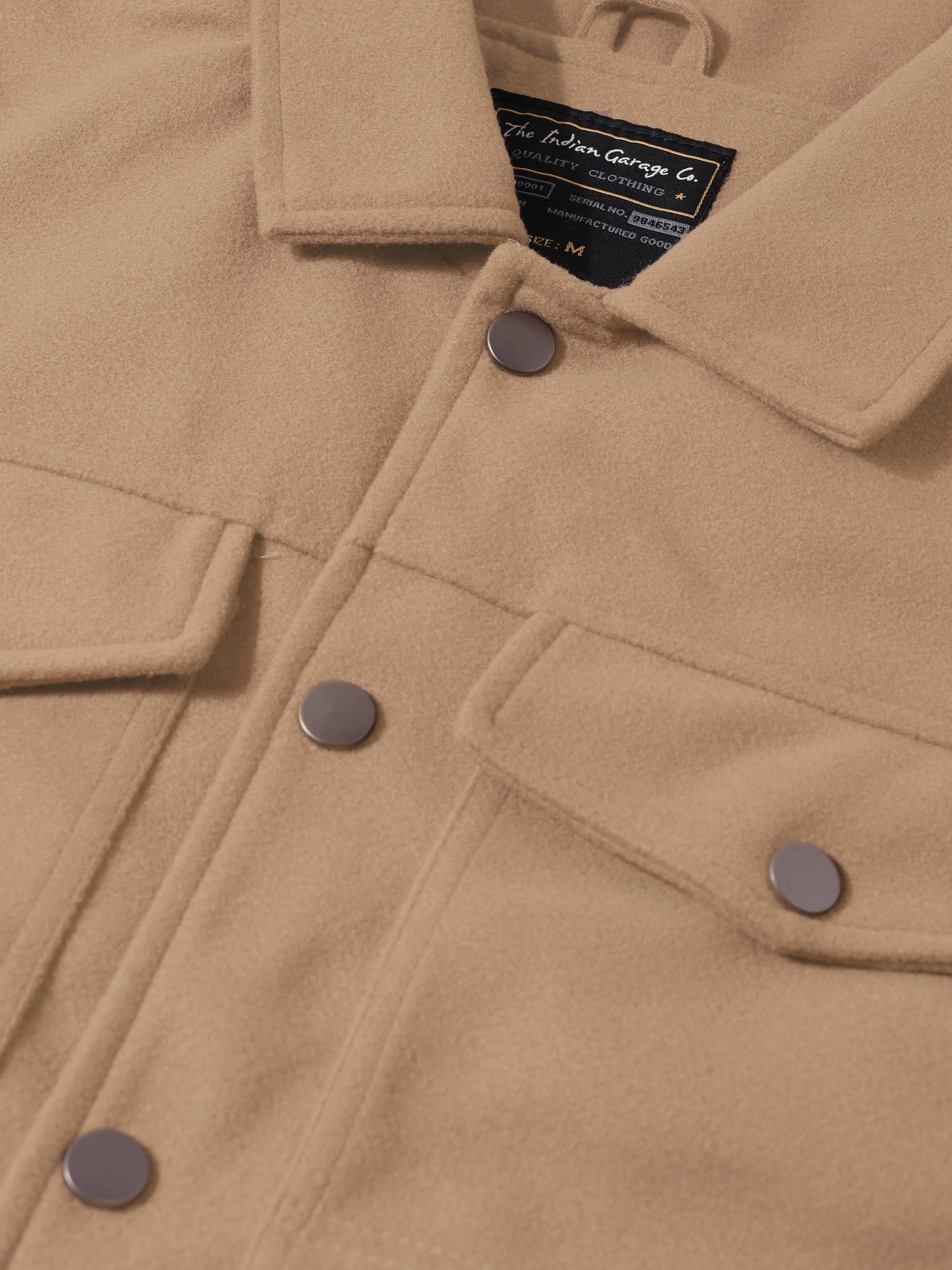 Men's Brown Regular Fit Solid Casual Biker Jacket - Image 3