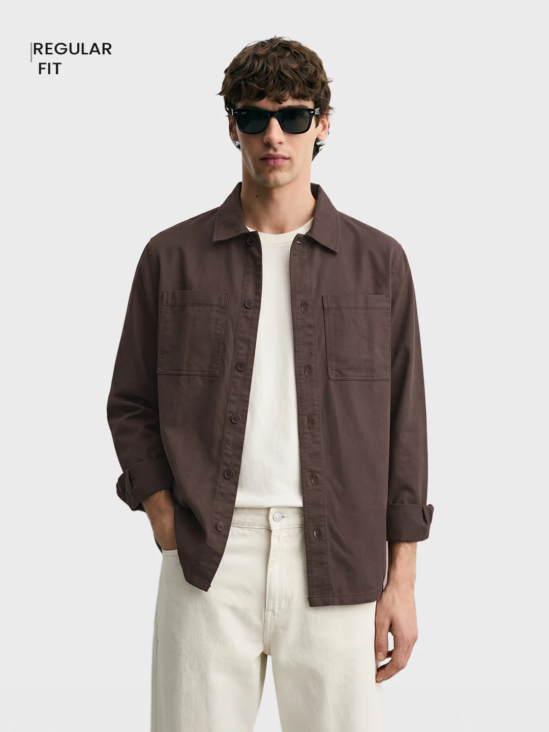Men's Brown Oversized Fit Solid Casual Shirt - Image 2