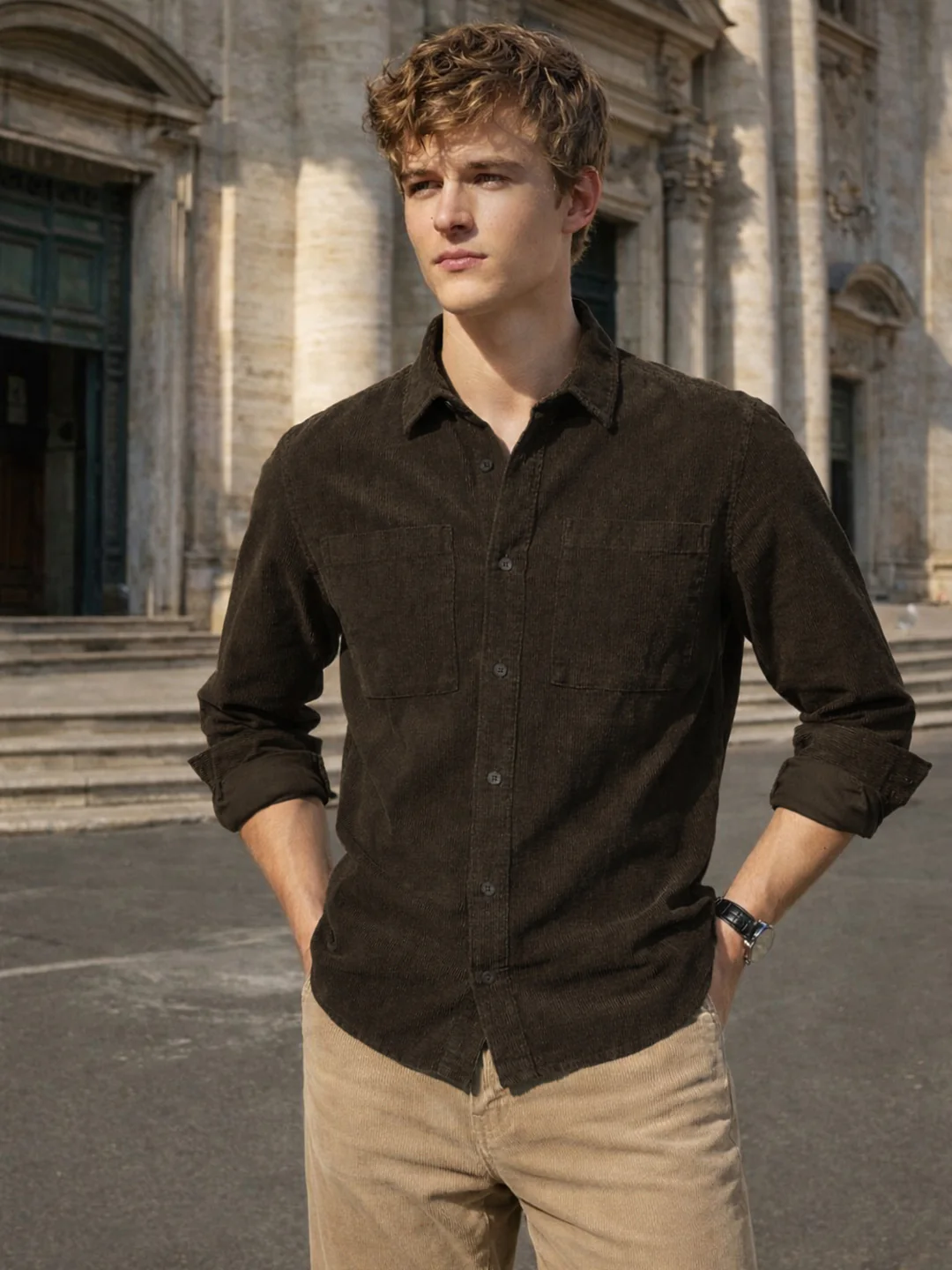 Men's Brown Regular Fit Solid Casual Shirt