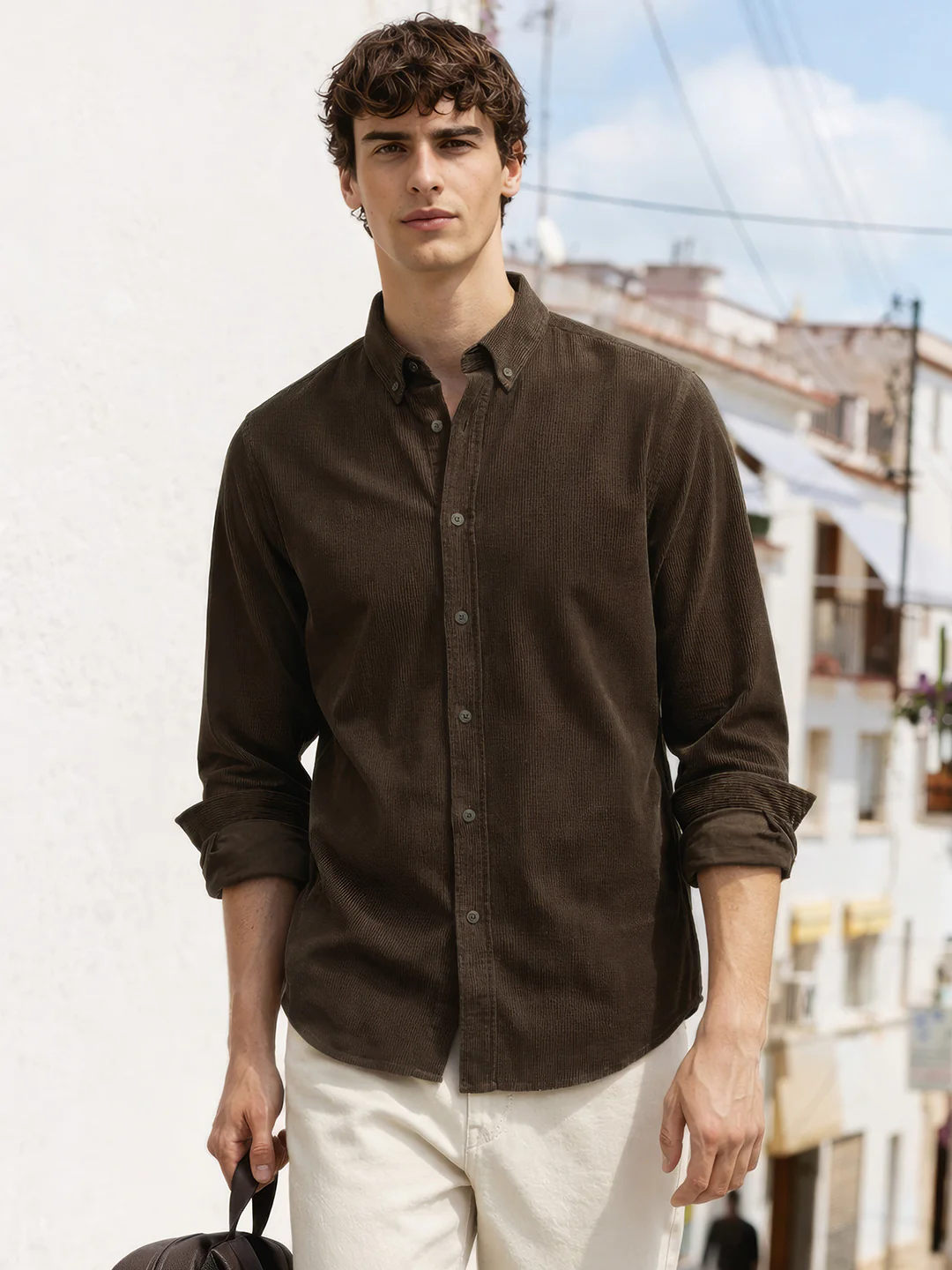 Men's Brown Regular Fit Solid Casual Shirt