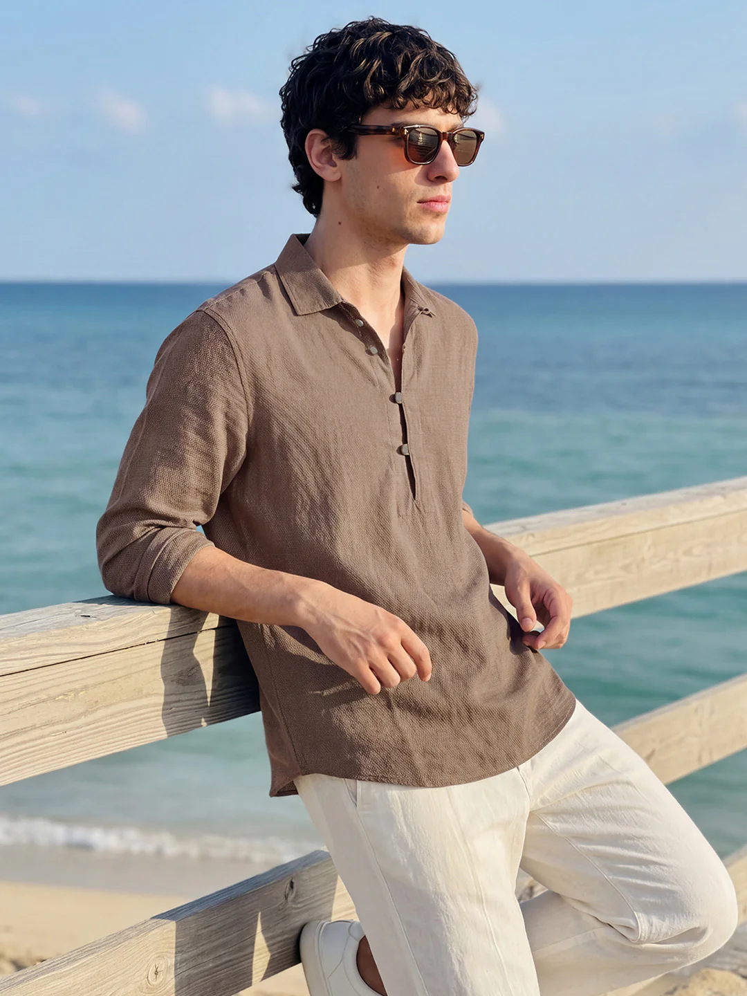 Men's Brown Regular Fit Solid Casual Shirts