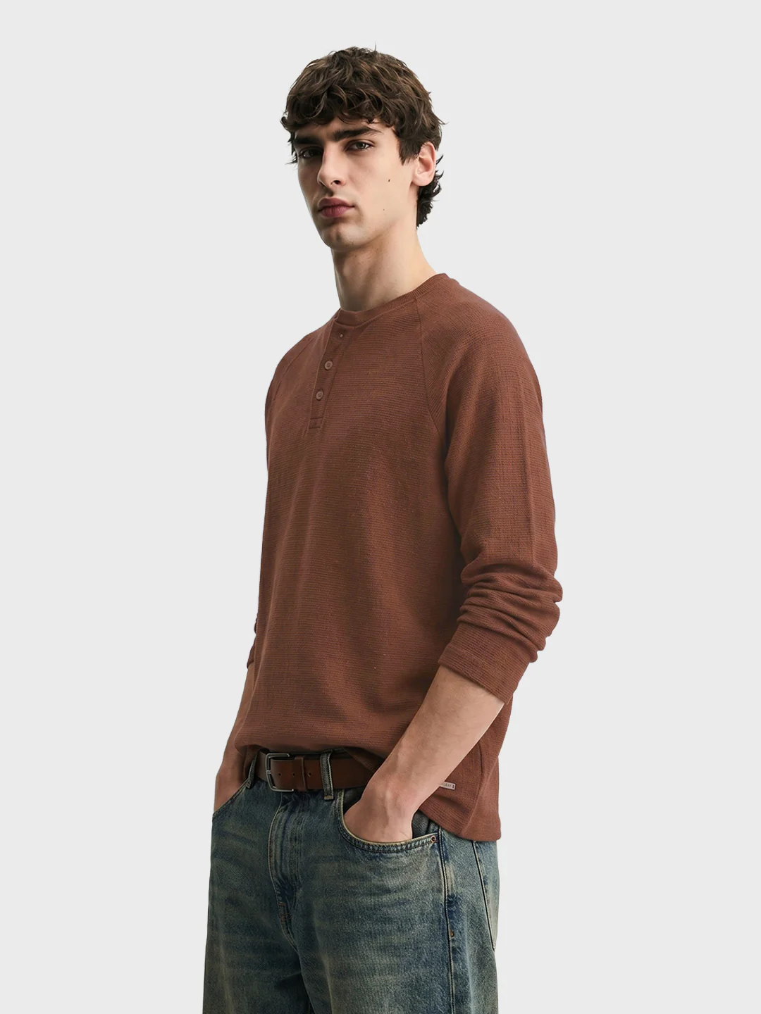 Men's Brown Regular Fit Solid Casual T-Shirt - Image 4