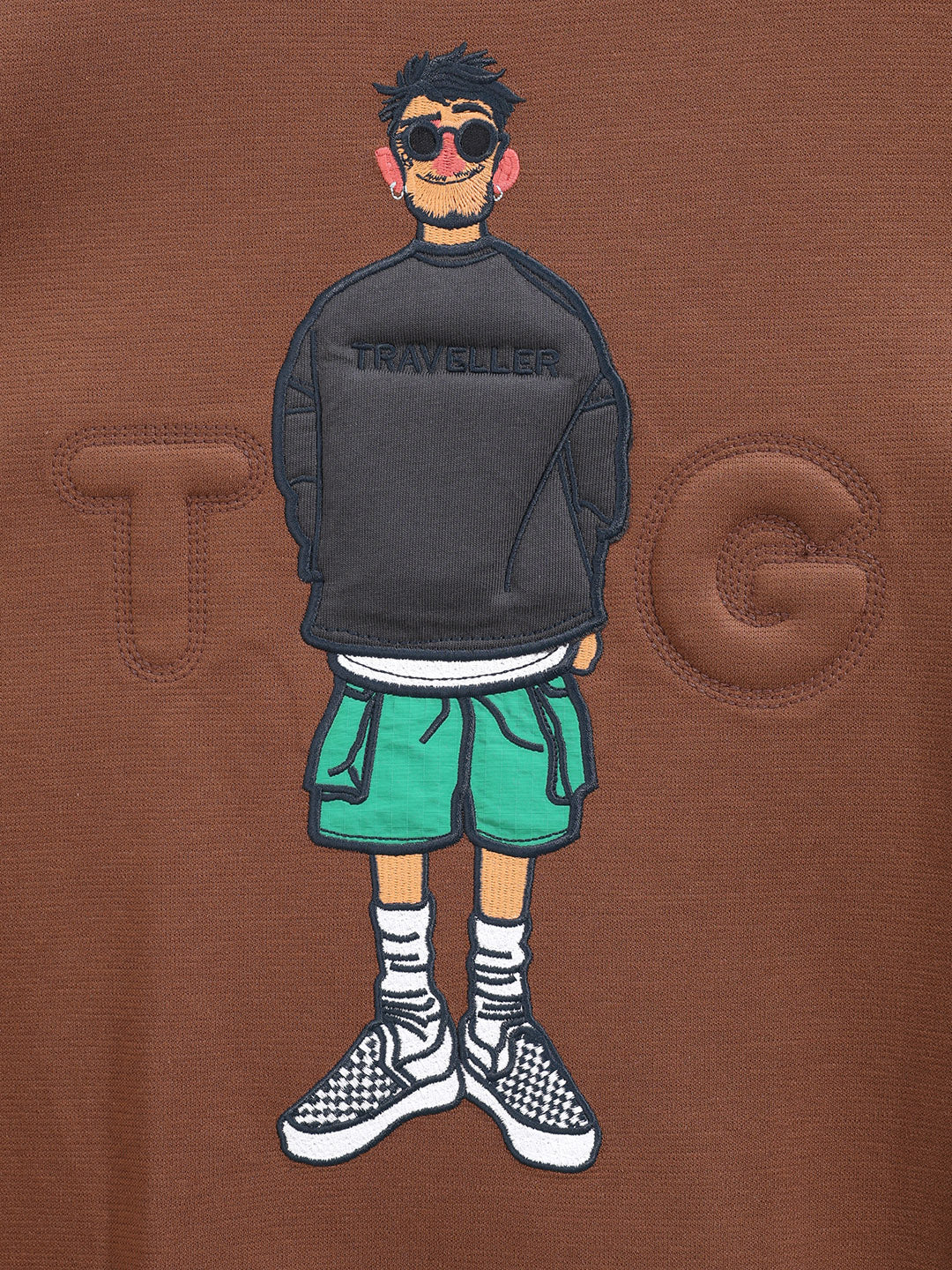 Men's Brown Relaxed Fit Embroided Casual Sweatshirt - Image 3