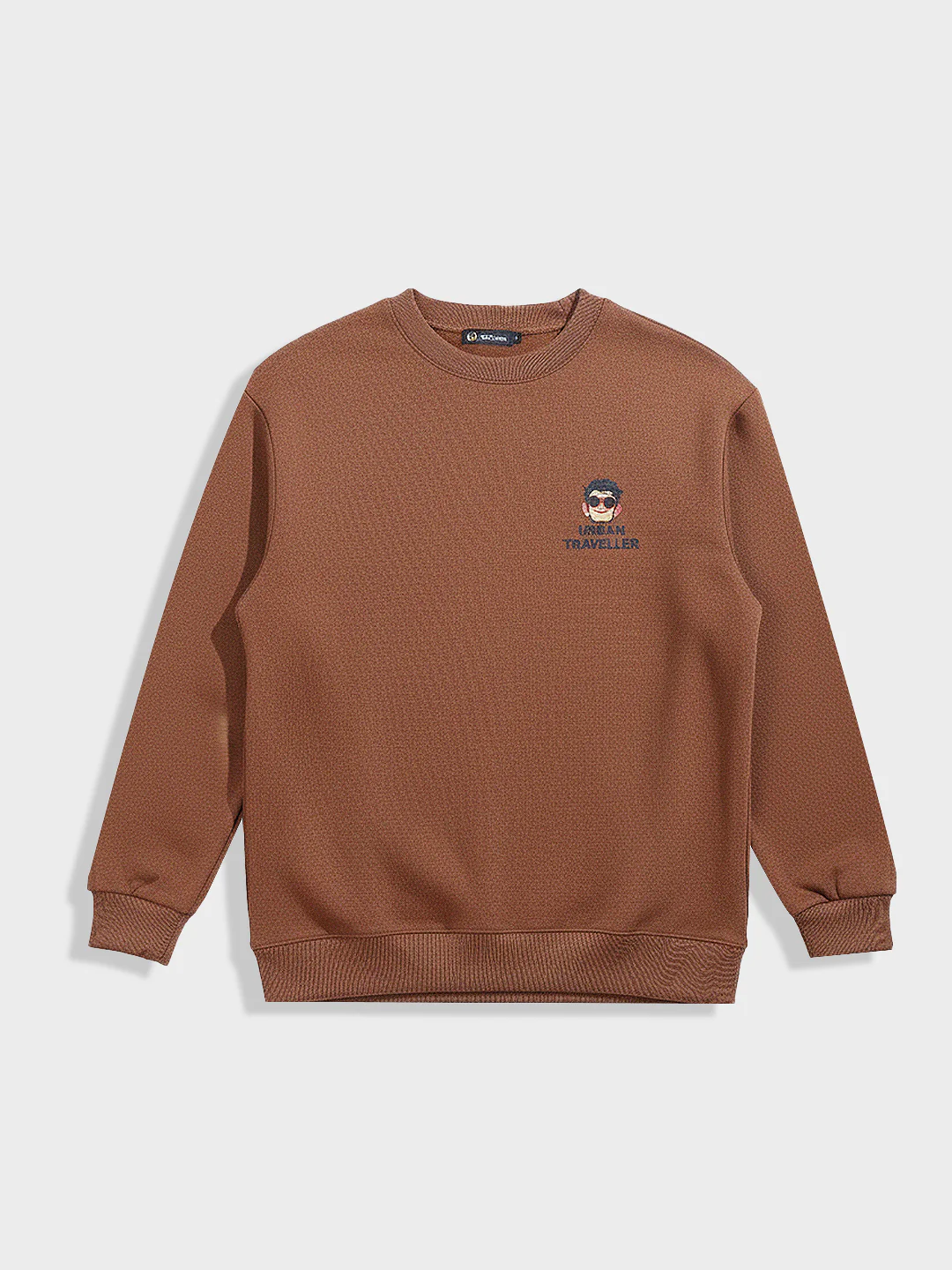 Men's Brown Relaxed Fit Embroided Casual Sweatshirt - Image 4