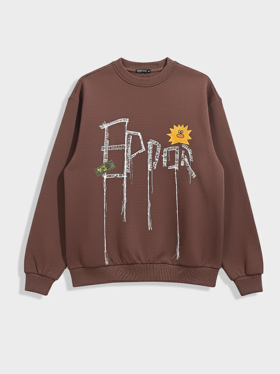 Men's Brown Relaxed Fit Embroided Casual Sweatshirt - Image 4