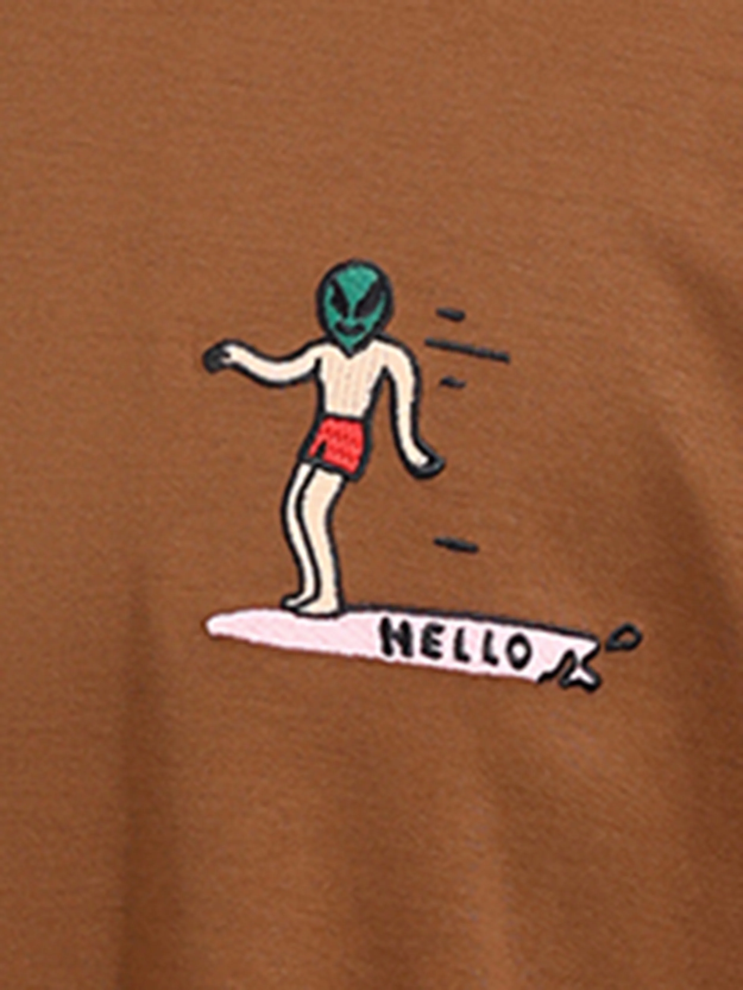 Men's Brown Relaxed Fit Embroided 240 GSM Casual T-Shirt - Image 4