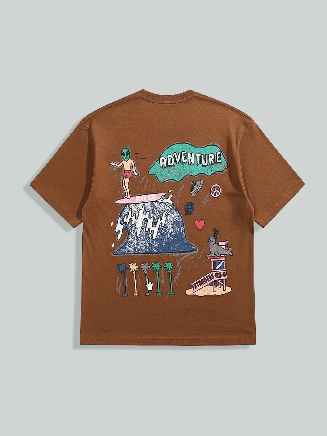 Men's Brown Relaxed Fit Embroided 240 GSM Casual T-Shirt - Image 5