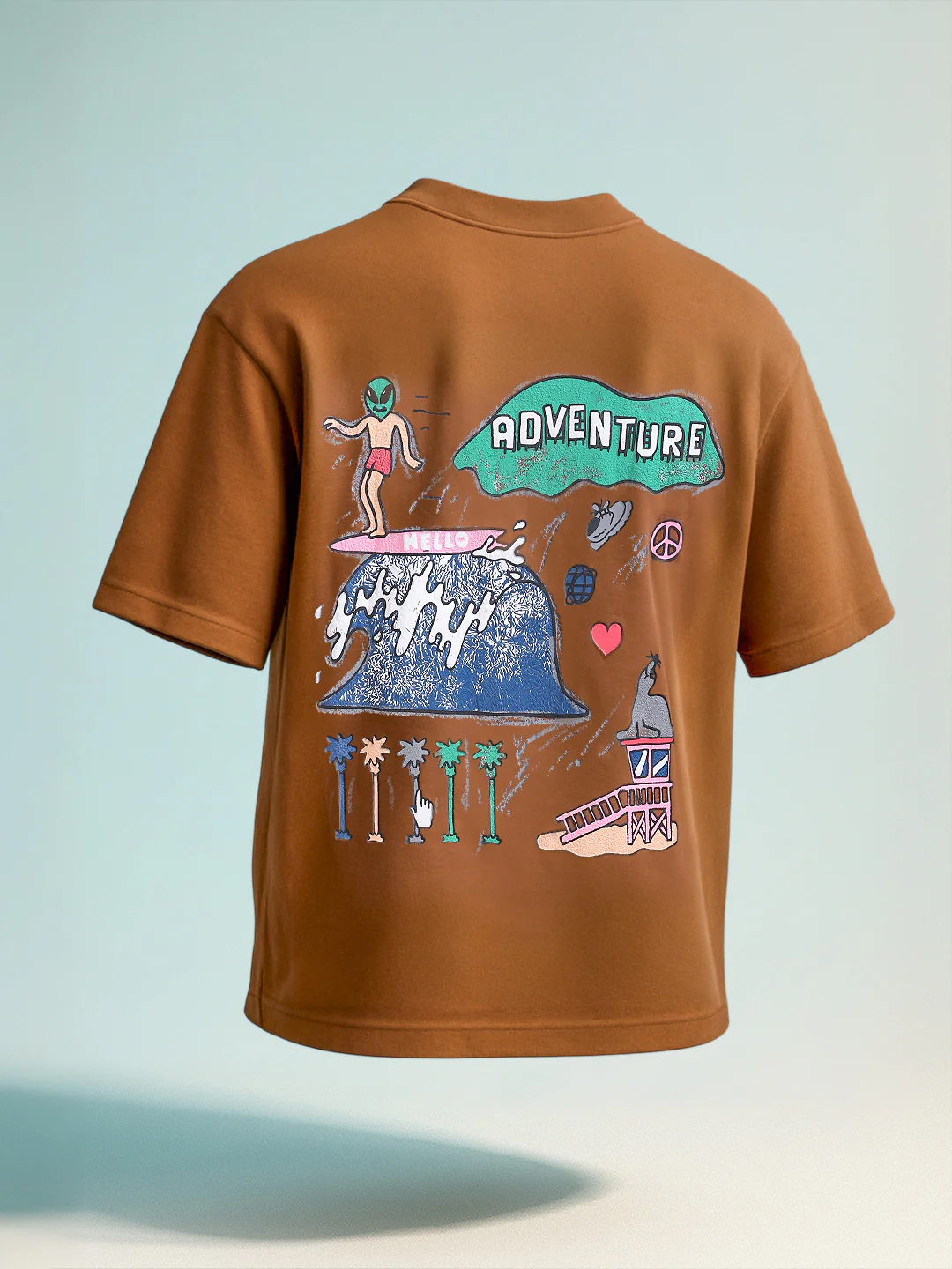 Men's Brown Relaxed Fit Embroided 240 GSM Casual T-Shirt - Image 9