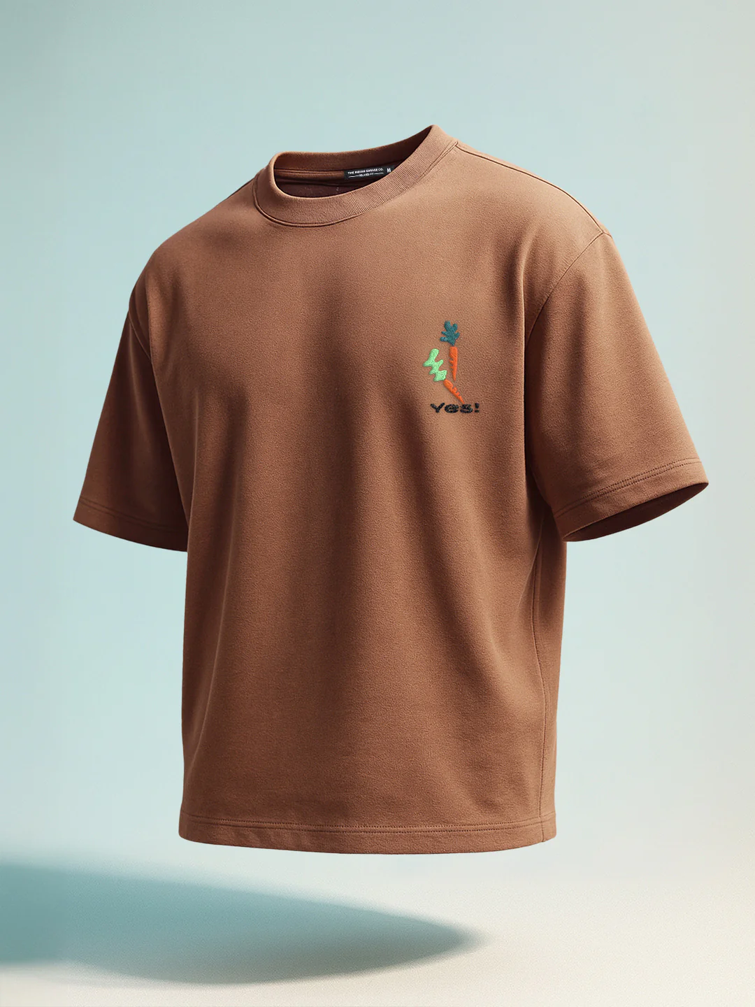 Men's Brown Relaxed Fit Embroided 240 GSM Casual T-Shirt - Image 10