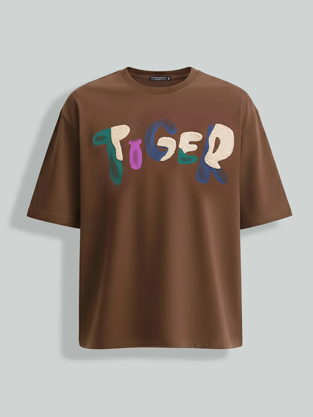 Men's Brown Relaxed Fit Embroided 240 GSM Casual T-Shirt - Image 3