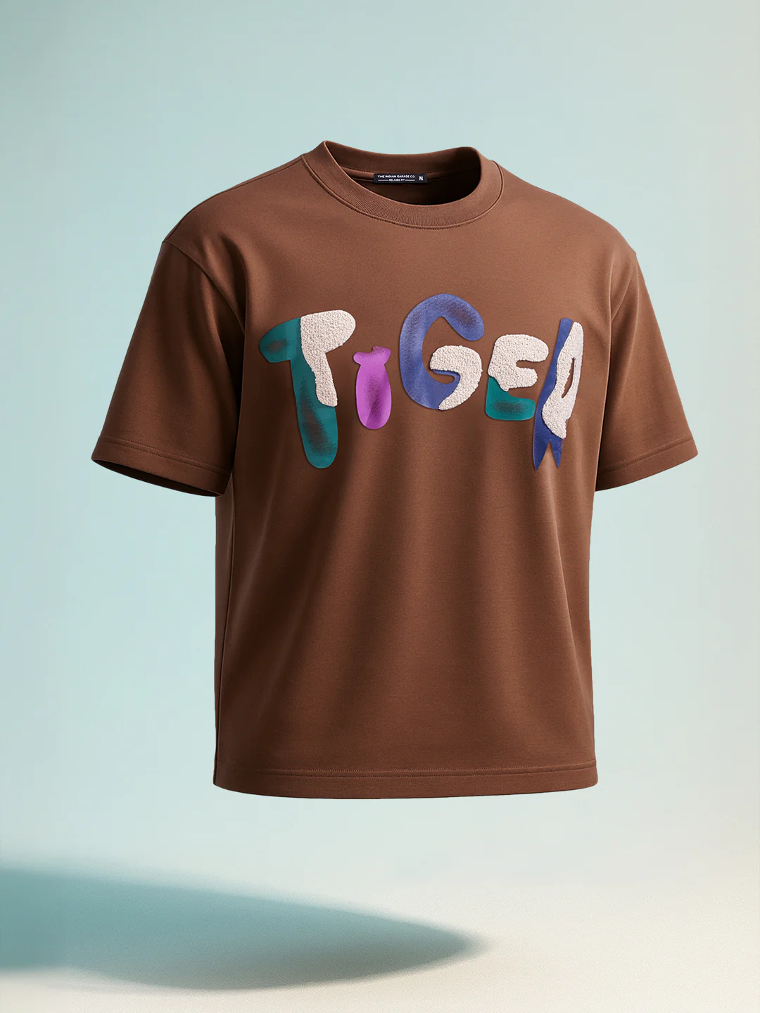 Men's Brown Relaxed Fit Embroided 240 GSM Casual T-Shirt - Image 8
