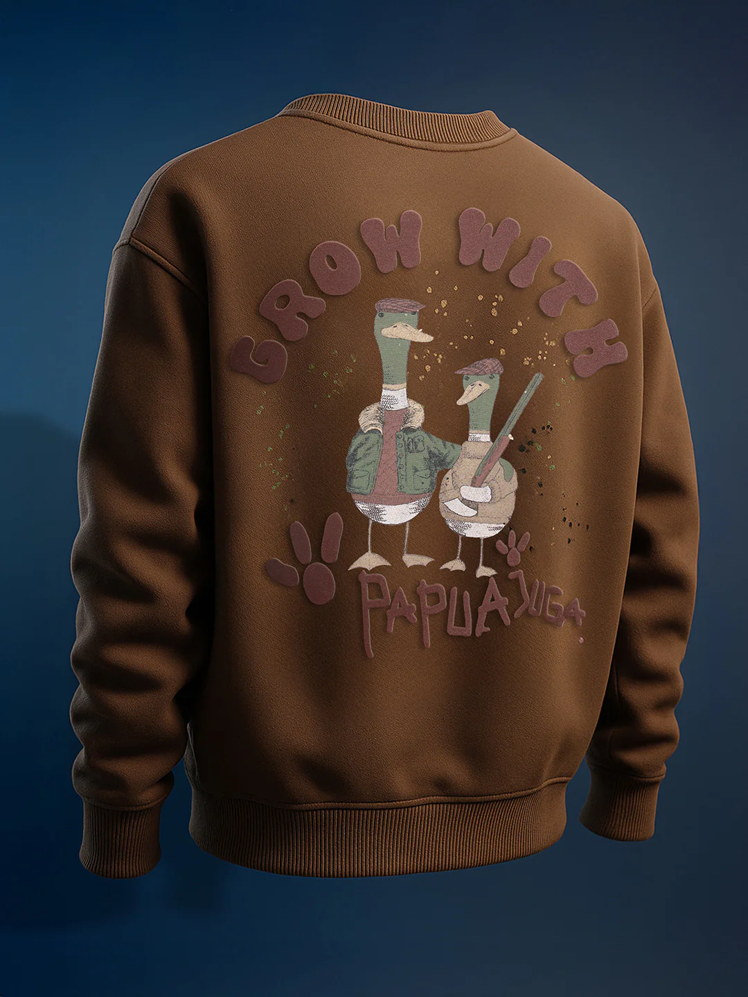 Men's Brown Relaxed Fit Graphic Printed Casual Sweatshirt
