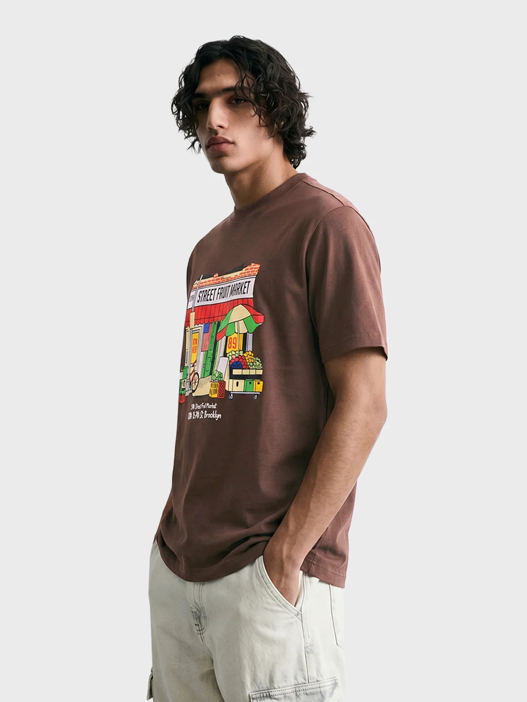 Men's Brown Relaxed Fit Graphic Printed Casual T-Shirt - Image 4