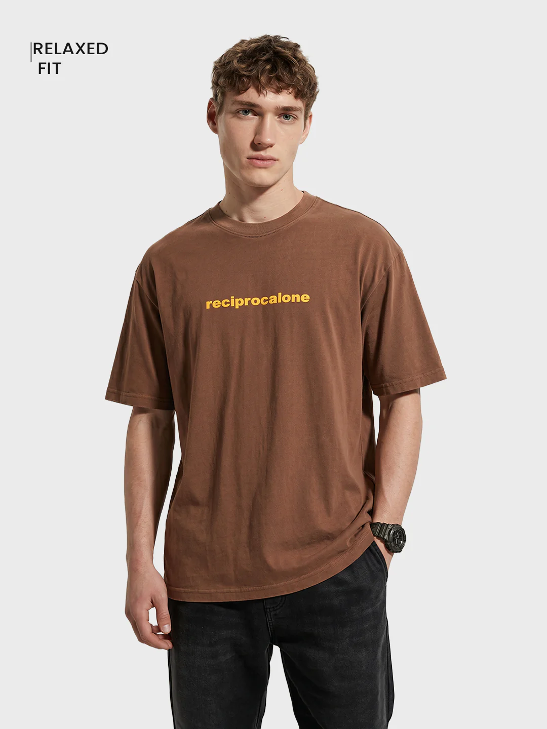 Men's Brown Relaxed Fit Graphic Printed 240 GSM Street Wear T-Shirt - Image 2