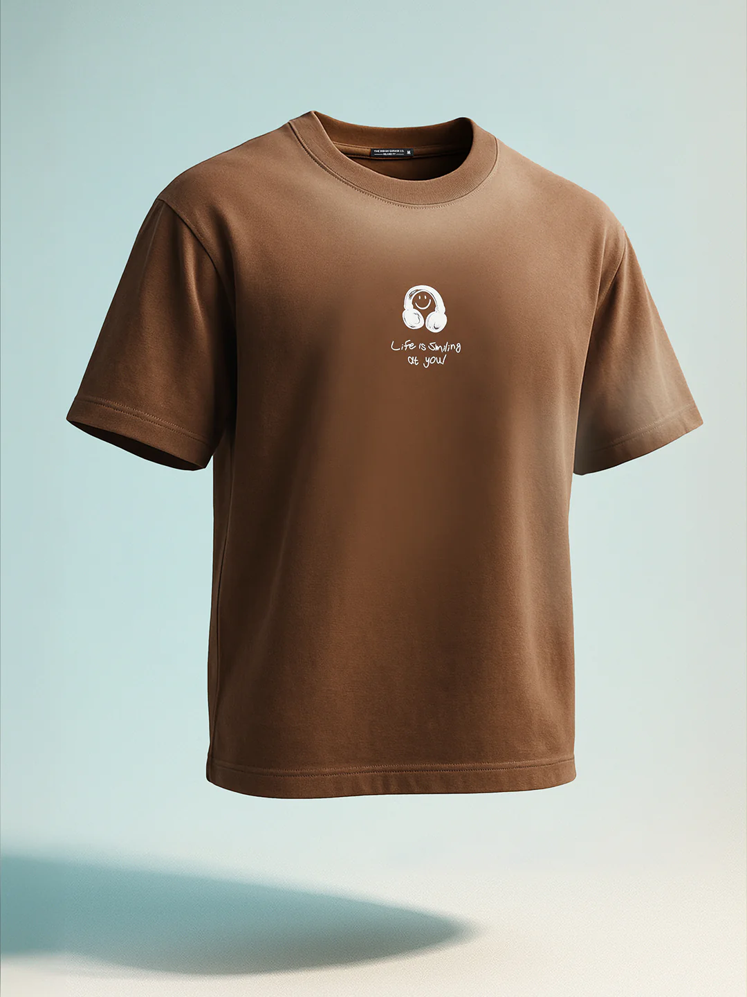 Men's Brown Relaxed Fit Graphic Printed 240 GSM Street Wear T-Shirt - Image 7