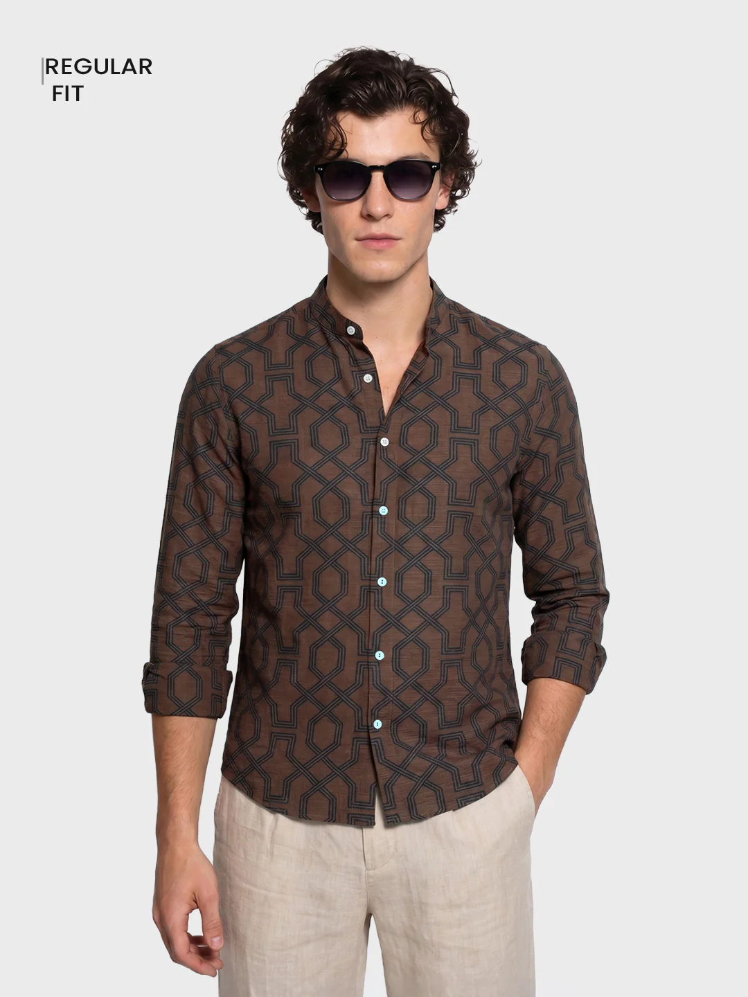 Men's Brown Relaxed Fit Printed Casual Shirt - Image 2