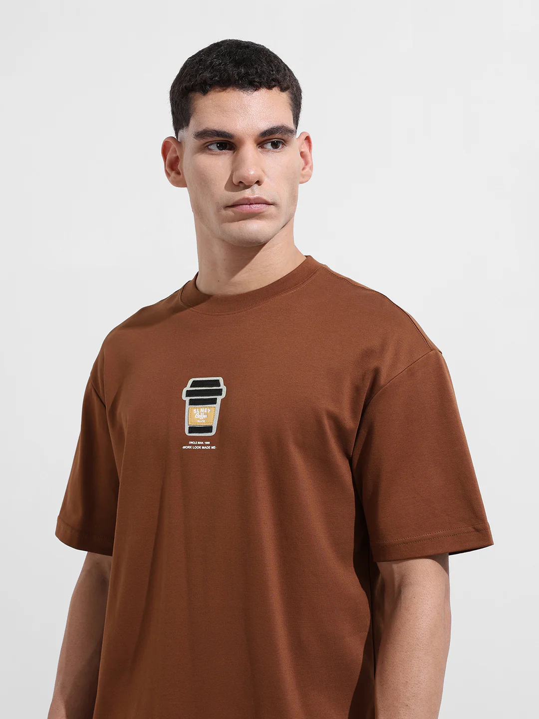 Men's Brown Relaxed Fit Printed 240 GSM Street Wear T-Shirt - Image 2