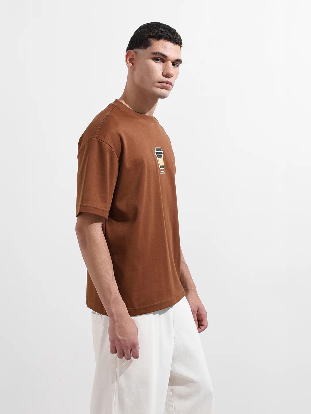 Men's Brown Relaxed Fit Printed 240 GSM Street Wear T-Shirt - Image 3