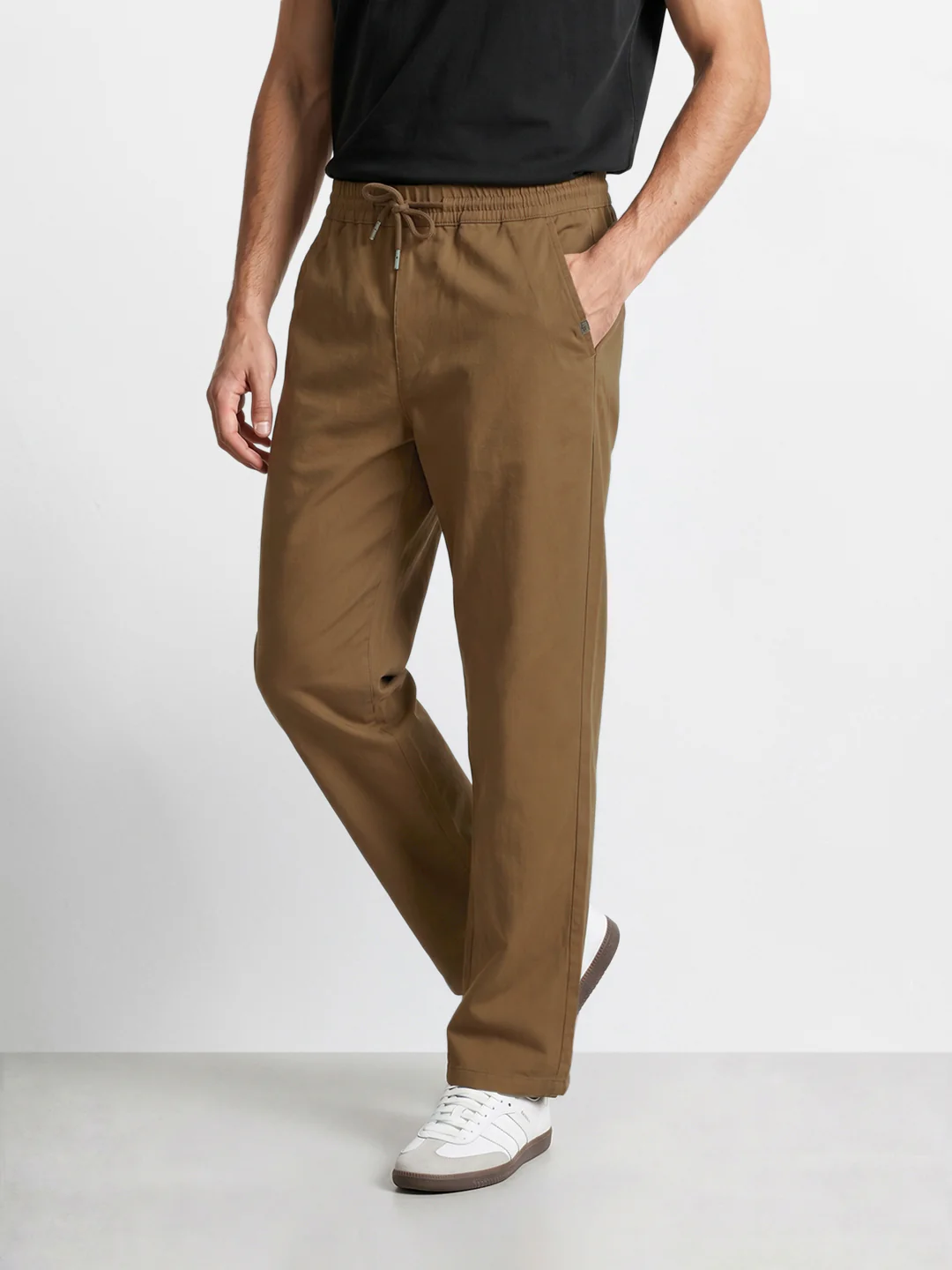 Men's Brown Relaxed Fit Solid Casual Joggers - Image 4